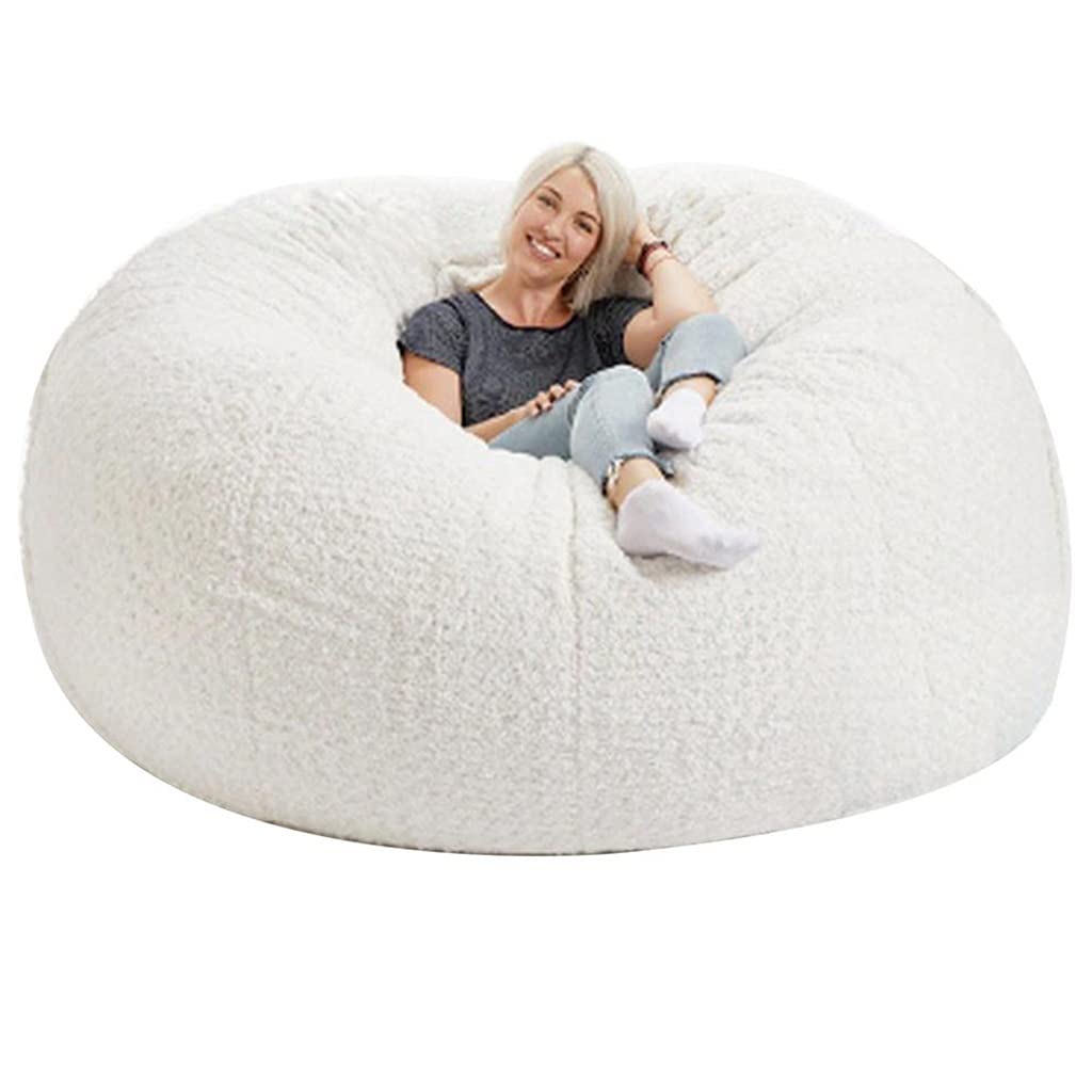 **Luxury Large Washable Soft PV Fur Bean Bag Chair Cover for Kids & Adults – 8ft Classic Lazy Lounger, Gaming & Relaxation Memory Foam Sofa – Perfect for Living Room, Bedroom, or Game Room (White)**