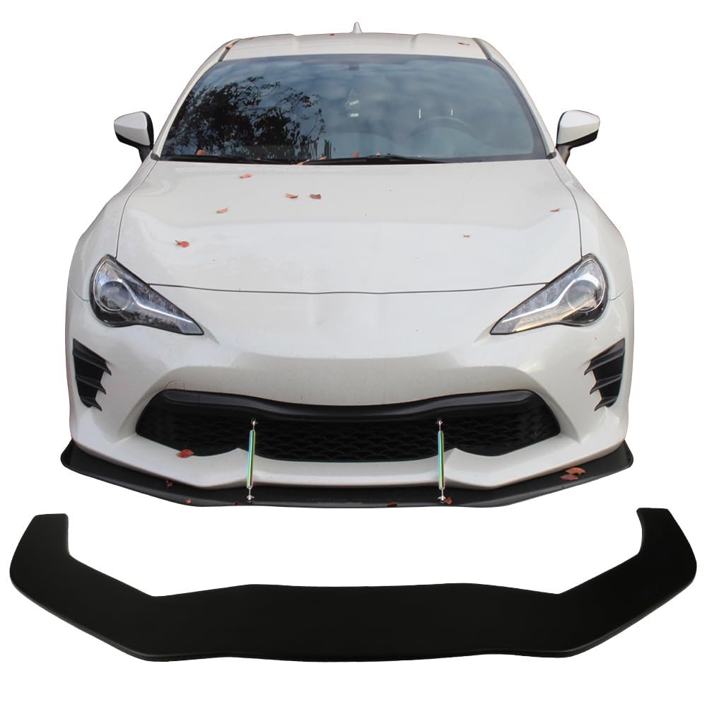 IKON MOTORSPORTS Front Splitter Lip & Rods for 2013-2020 Toyota 86 | Matte Black Polypropylene Body Kit | Air Dam Chin Bumper Spoiler with NEO Rods | Enhanced Aerodynamics & Sporty Styling for Street & Track Performance