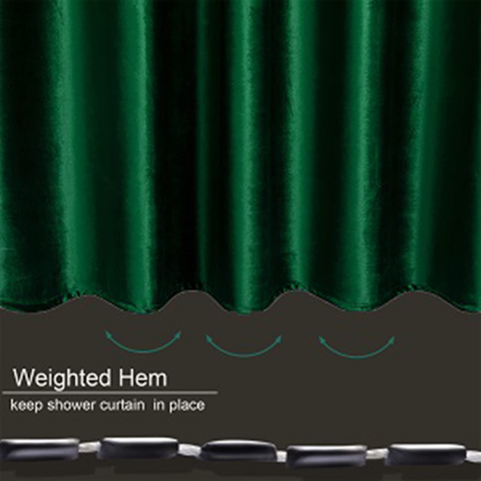 Luxury 260 GSM Thick Velvet Dark Green Shower Curtain - Heavy Duty Waterproof Fabric Bathroom Curtain with Hooks, 72 x 72 Inches, Washable & Durable - Perfect for Hotels, Showers, Bathtubs, and Spa-Like Home Bathrooms