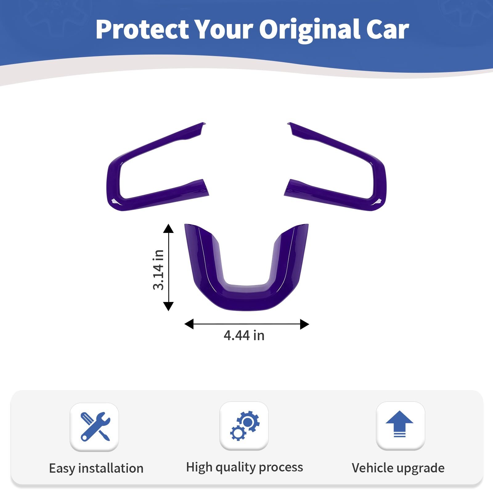 RT-TCZ Purple Steering Wheel Trim Decal Panel for Jeep Wrangler JL JLU & Gladiator JT (2018-2024) - 3-Piece Interior Accessories Kit - Upgrade Your Ride with Stylish Purple Accents