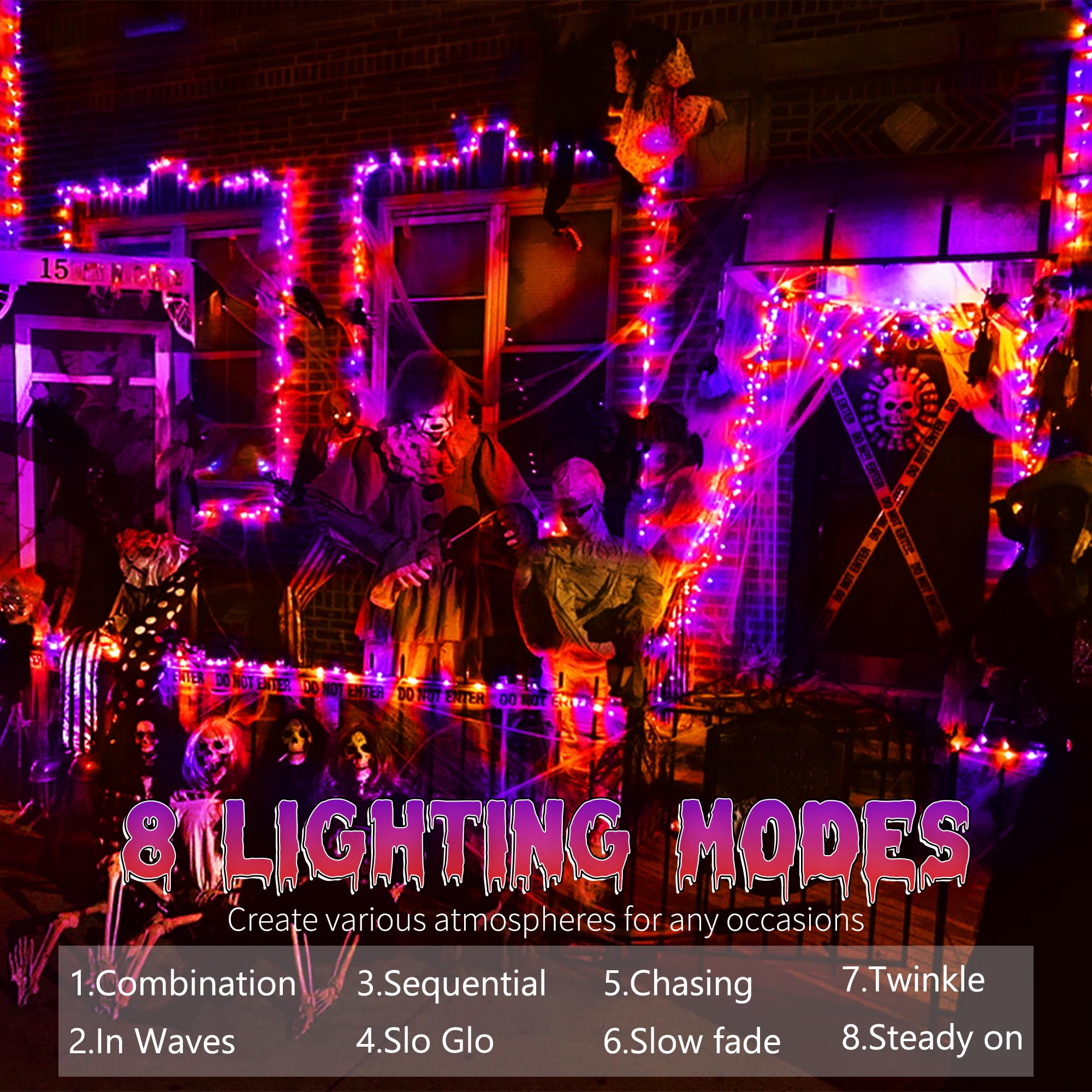 Brizled Purple & Orange Halloween LED String Lights - 66ft 200 LED Connectable Fairy Lights with 8 Lighting Modes & Timer - Waterproof Outdoor/Indoor Decor for Garden, Tree, Party, Wedding, Christmas