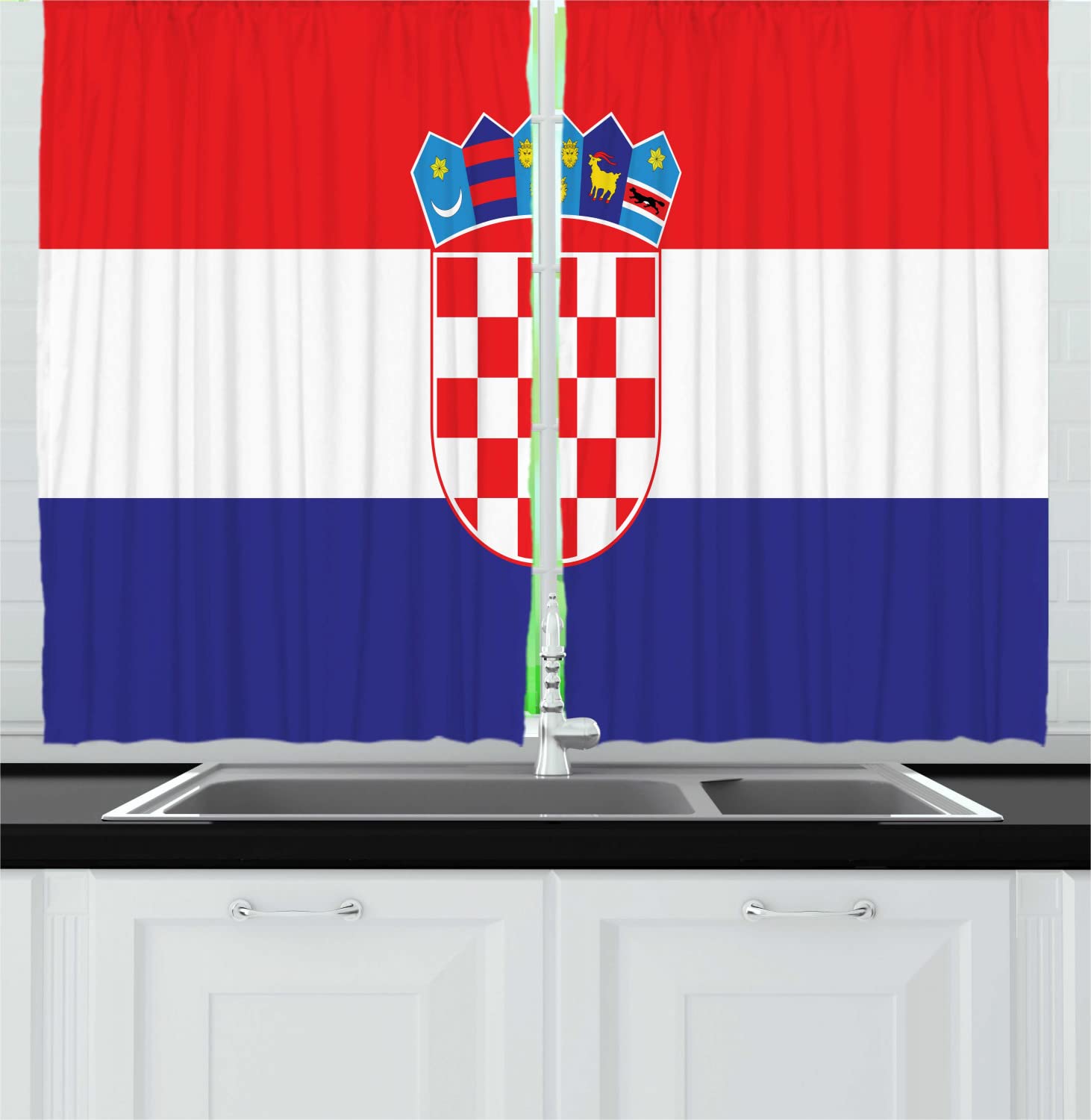 Ambesonne Croatia Long Kitchen Curtains - National Flag Zagreb Print Drapes with Rod Pocket, 55