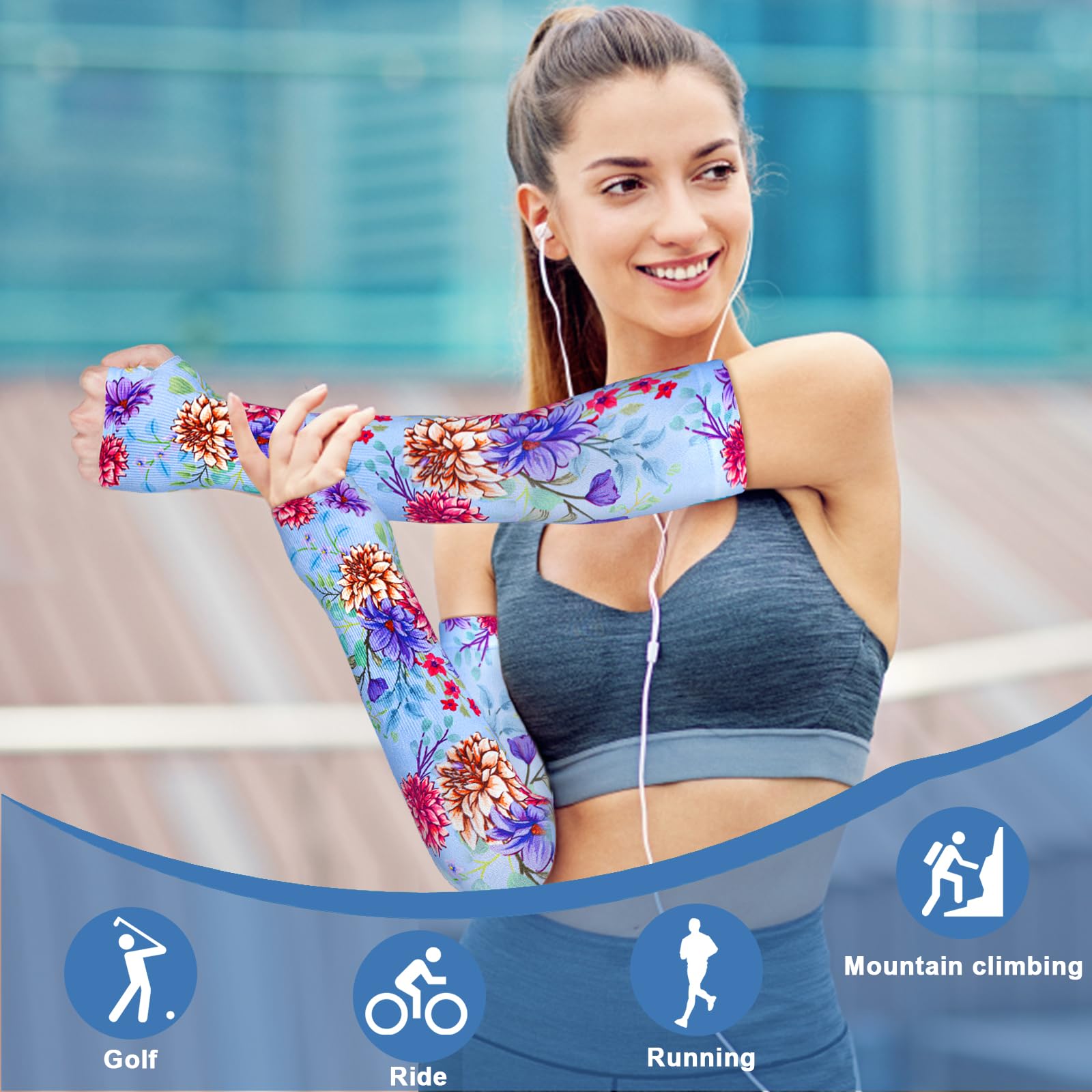 2 Pairs Cooling UV Protection Arm Sleeves for Women - Breathable Sun Sleeves with Thumb Hole for Gardening, Fishing, Running, Hiking & Outdoor Sports | Perfect for Summer Activities and Sun Protection
