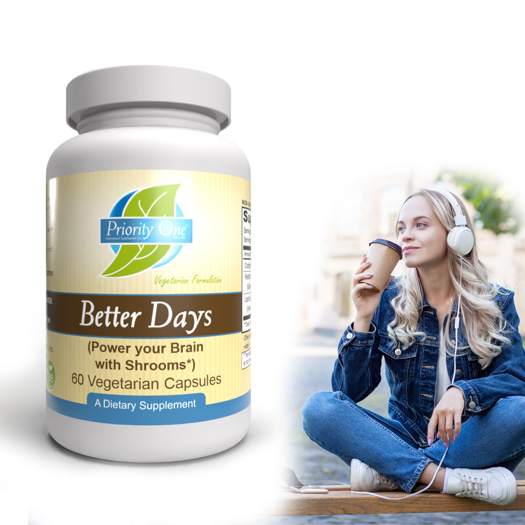 Better Days Organic Mushroom Blend (60 Vegetarian Capsules) - Brain Boosting Supplement with Lion's Mane & Reishi - Enhance Focus, Memory & Cognitive Function for Work & Study