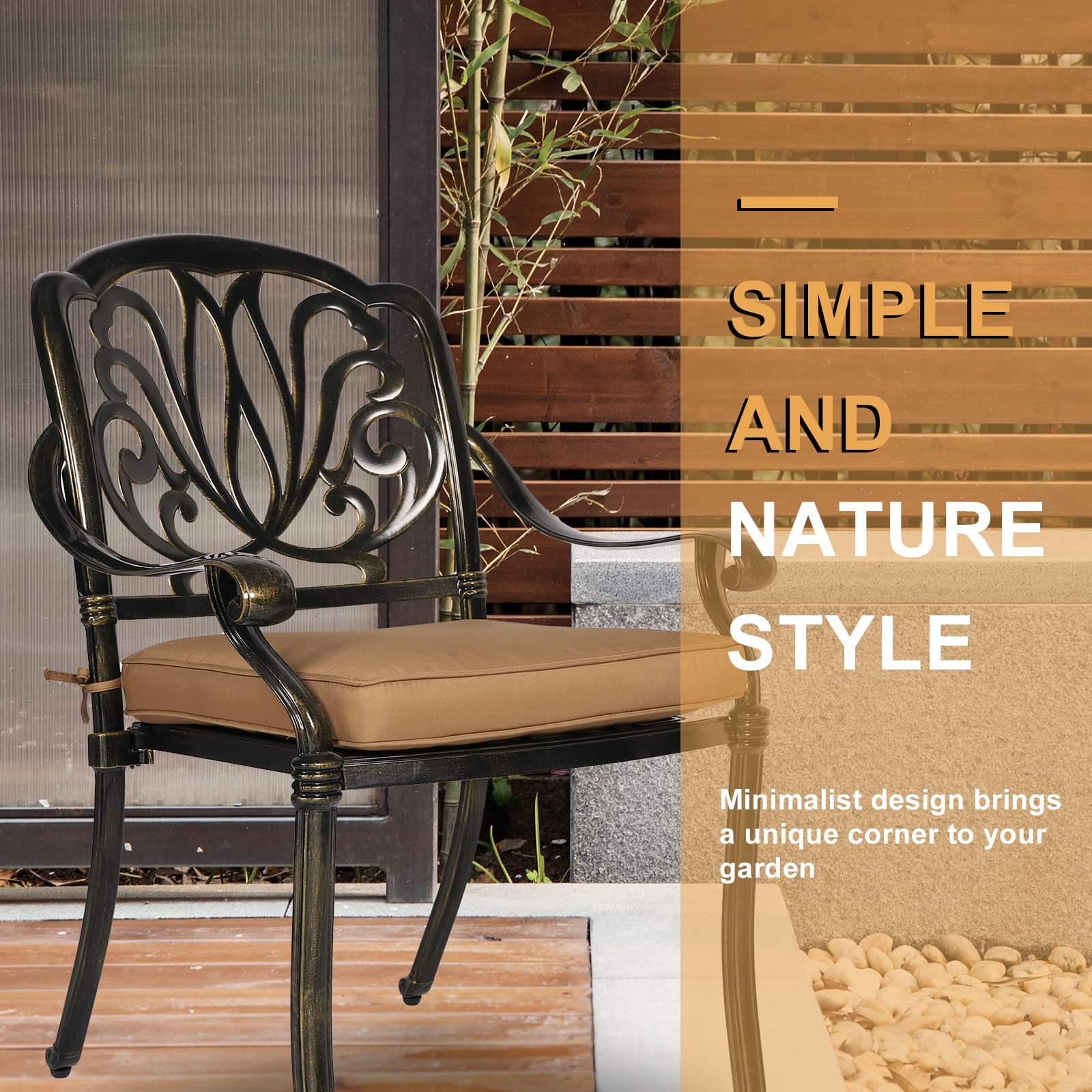 3-Piece All-Weather Cast Aluminum Outdoor Patio Dining Set with 2 Cushioned Chairs & 31