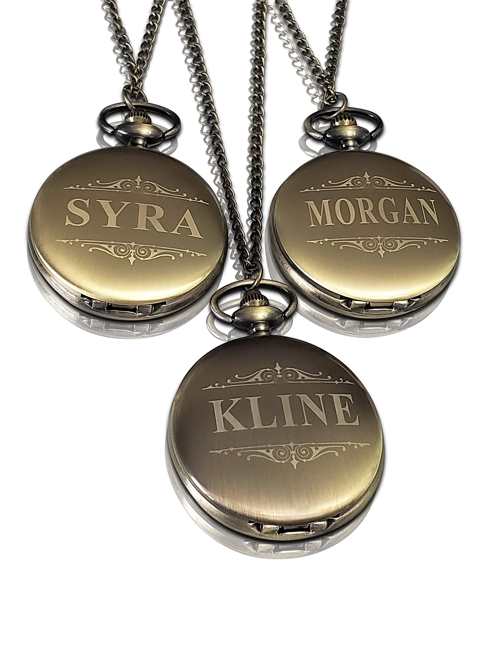 7 Engraved Pocket Watches for Groomsmen - Premium Wedding Gift Set with Chain, Box & Custom Engraving - 5 Color Options - His & Her Couples Gift - Perfect for Anniversaries, Engagements & Special Occasions