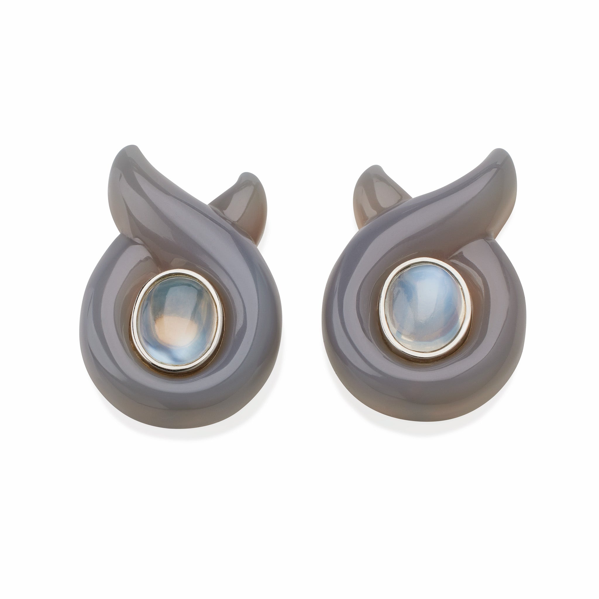Verdura Moonstone & Carved Chalcedony Twisted Ribbon Clip Earrings | Vintage Inspired Jewelry for Women | Perfect for Weddings, Parties & Special Occasions