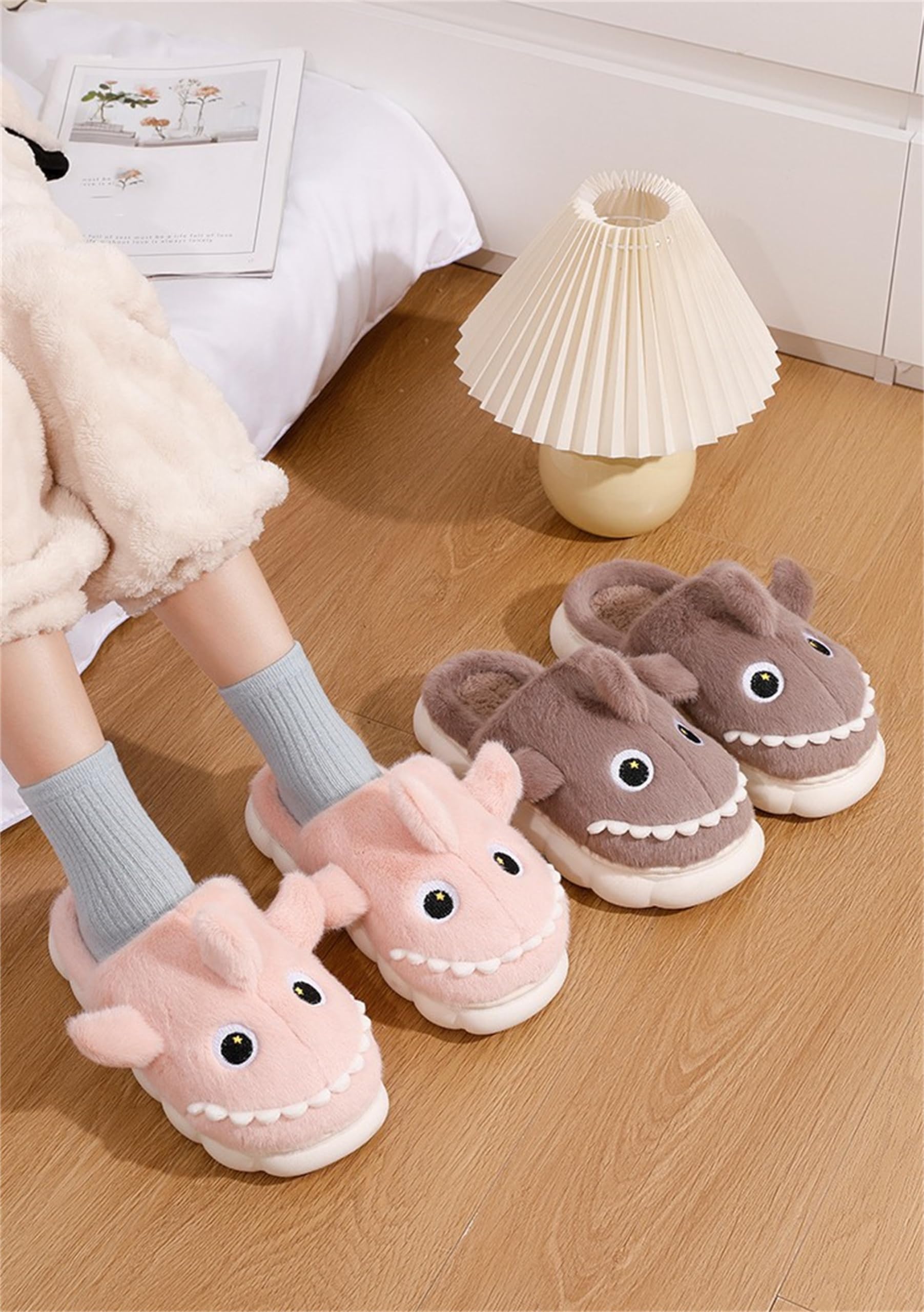 Women's Cotton Dinosaur Slippers - Cozy Plush Animal House Shoes for Indoor Comfort - Perfect for Relaxing at Home, Lounging & Gift Giving