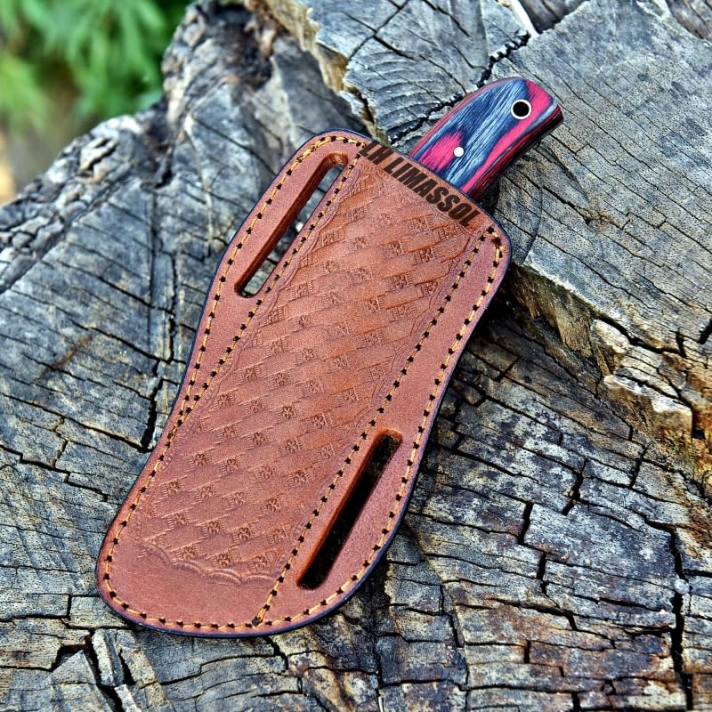 Handmade Damascus Steel Bull Cutter Knife - Custom Cowboy Knife with Leather Sheath | Hunting, Camping & Outdoor Survival Gear