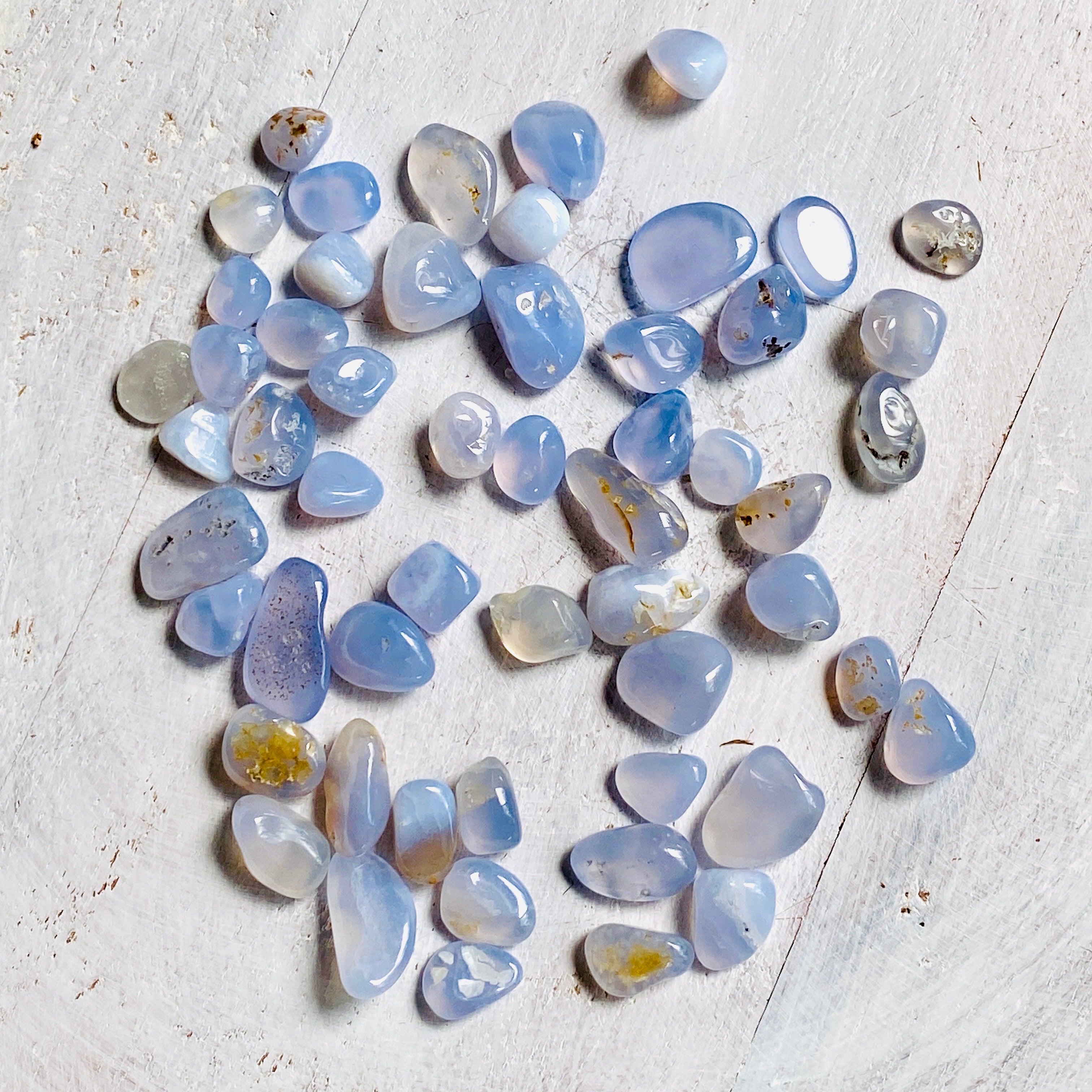 50g Mini Tumbled Blue Chalcedony Stones - Natural Healing Crystals for Meditation, Jewelry Making & Home Decor