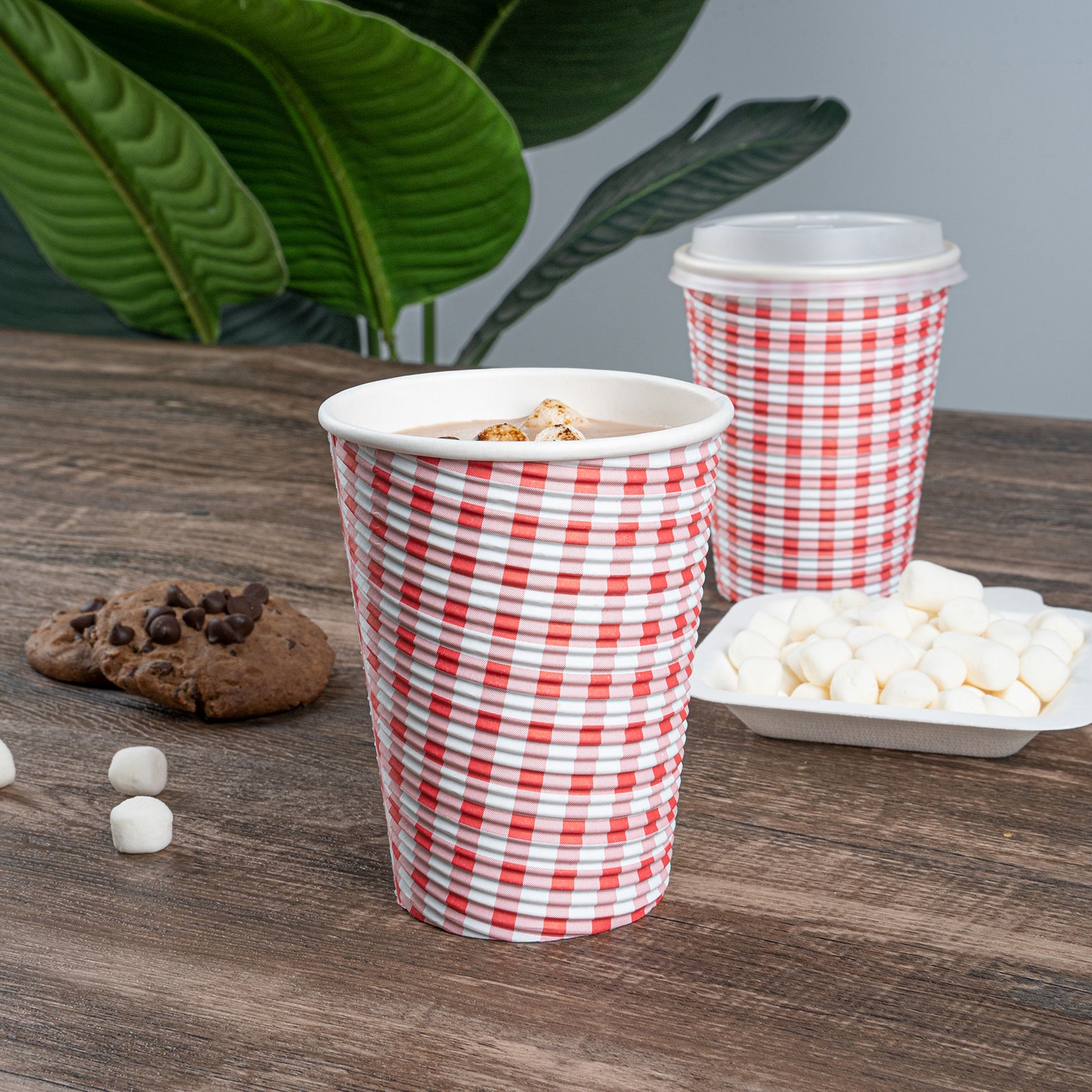 12 oz Spiral Wall Paper Coffee Cups with Picnic Print - 25 Count Box (3.5