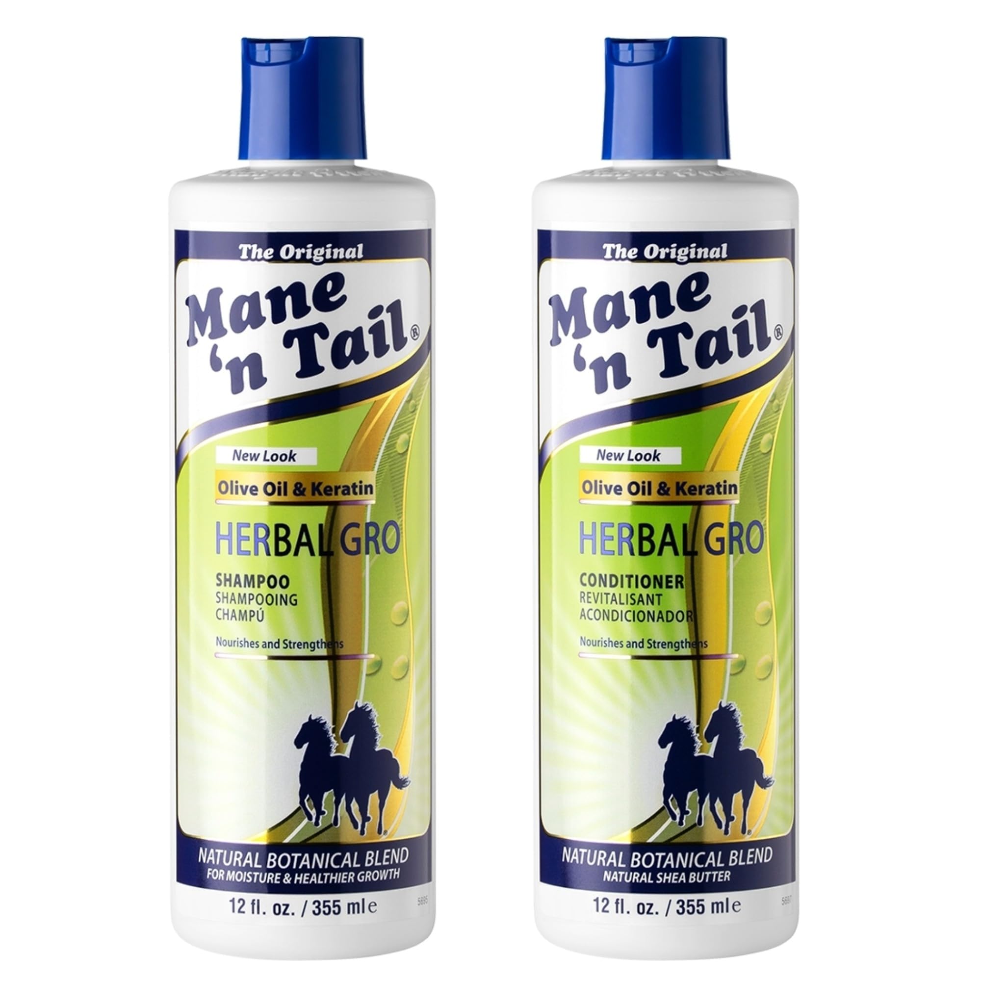 Mane 'n Tail Herbal Gro Shampoo & Conditioner Set - 12oz (355ml) with Olive Oil & Keratin for Hair Growth, Strength & Shine - Perfect for Damaged Hair & Scalp Care - Salon Quality for Men & Women