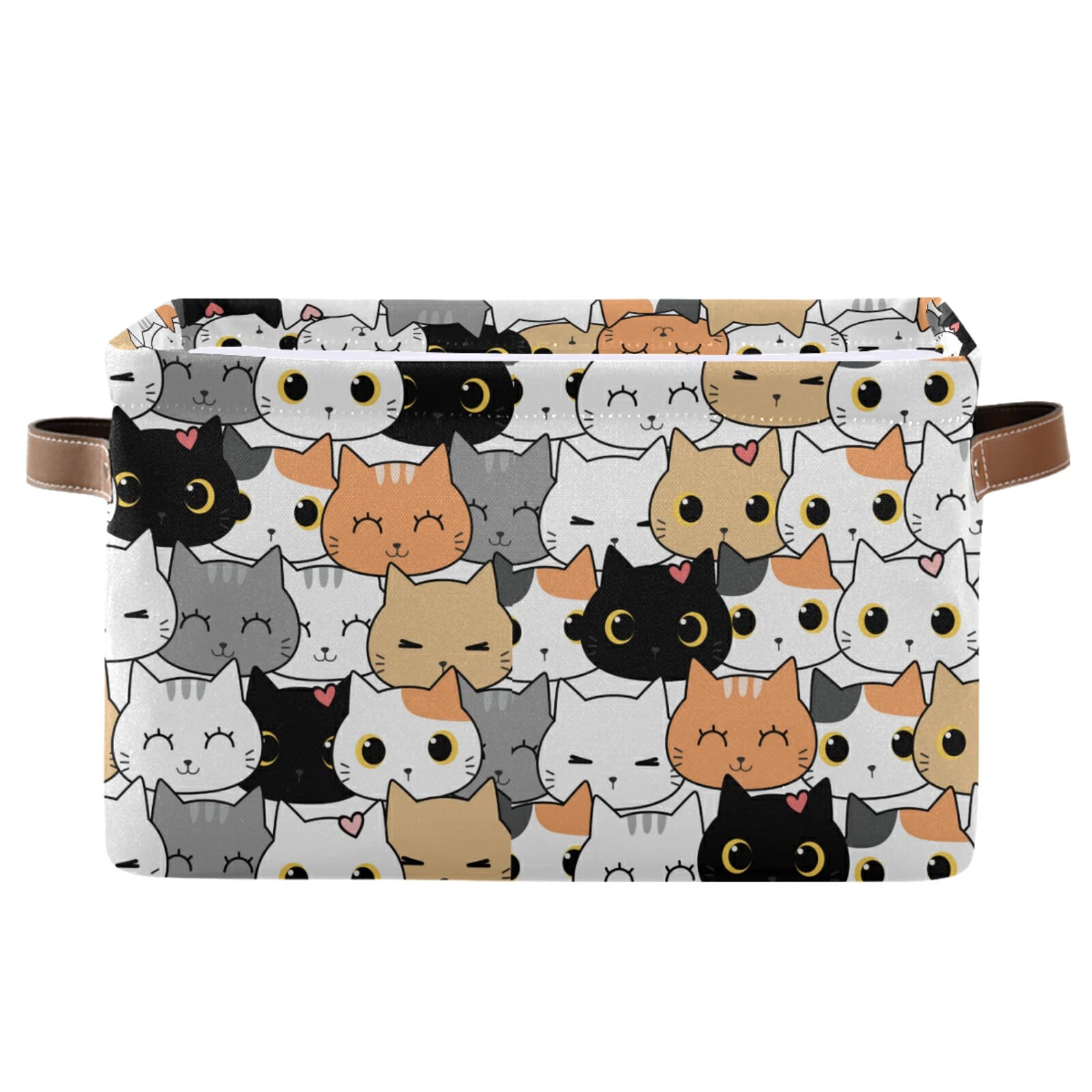Cute Cat Kitten Pattern Storage Basket with Handles - Large Collapsible Rectangular Fabric Bin for Organizing Toys, Clothes & Home Decor | Perfect for Nursery, Closet, Bathroom & Kids Room Organization (1 Pack)