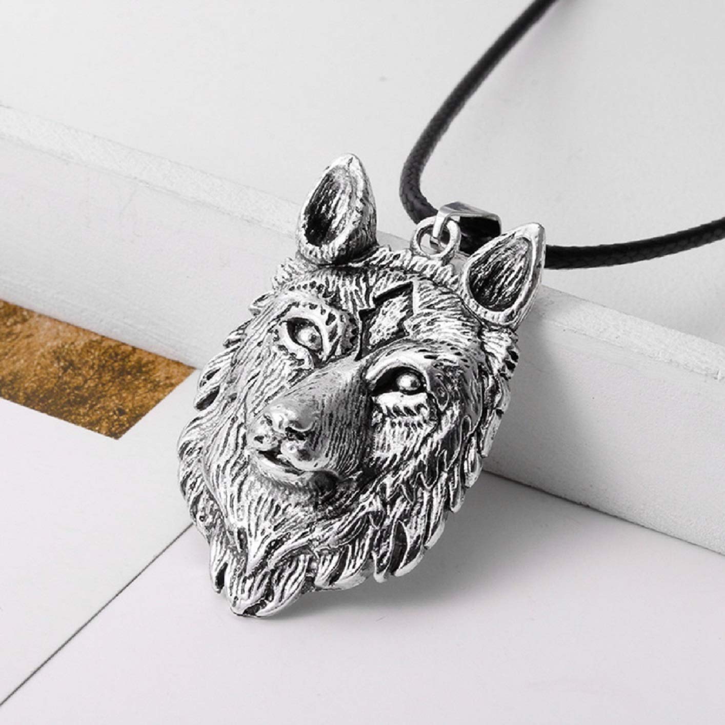 Wolf Necklace for Men - Silver Metal Alloy Viking Pendant with Leather Cord | Norse Amulet Jewelry for Outdoor Adventures & Spiritual Protection