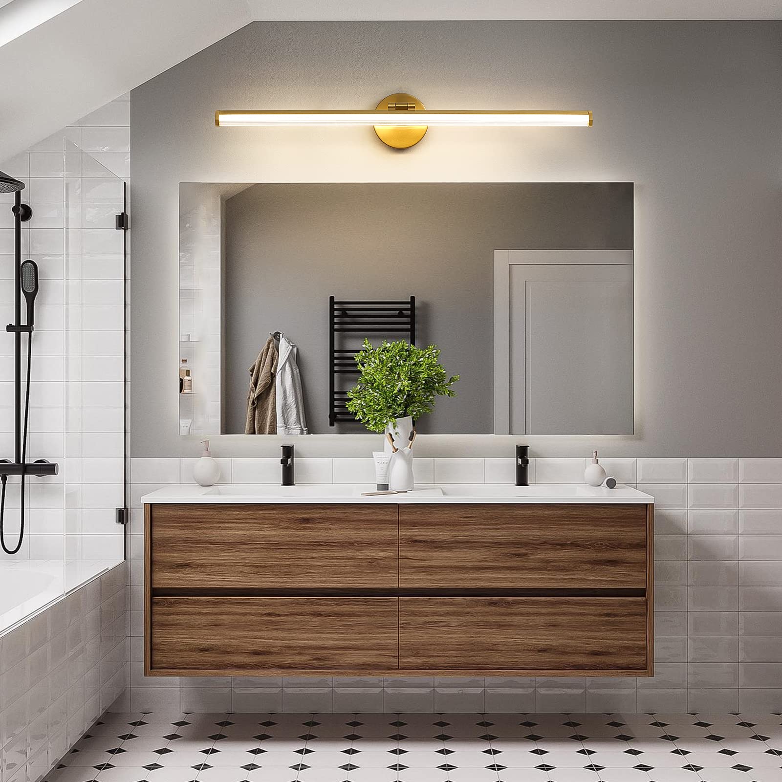 KAISITE 30 Inch Gold Modern LED Bathroom Vanity Light - 24W 4000K Dimmable Rotatable Light Fixture for Mirror Lighting | Perfect for Bathroom, Powder Room & Dressing Area Makeup Lighting