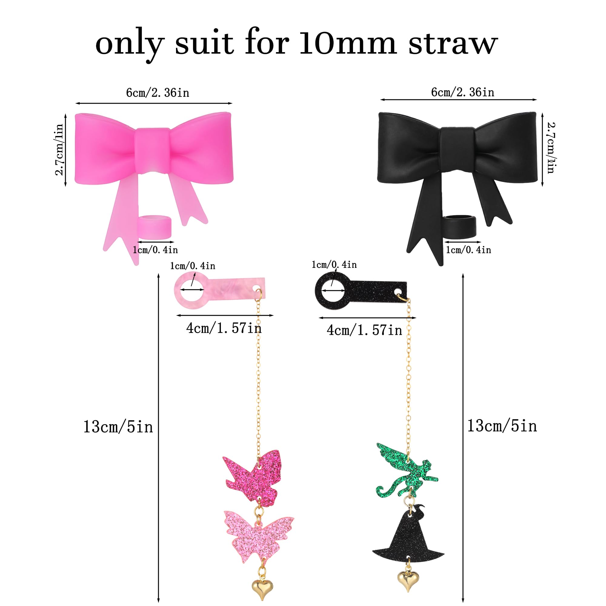 10mm Flying Monkey & Butterfly Straw Charms Set - 2pc Bow Straw Covers for 30oz & 40oz Tumblers - Cute Cup Accessories for Starbucks, Stanley, Hydro Flask (Perfect for Parties, Travel & Gift Giving)