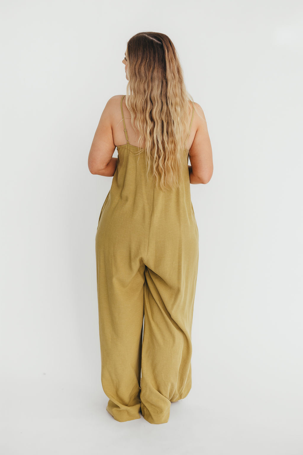 Adeline Pleated Jumpsuit for Women - Olive Green Wide Leg Romper with Pockets | Casual Chic Outfit for Brunch, Date Night & Summer Vacations