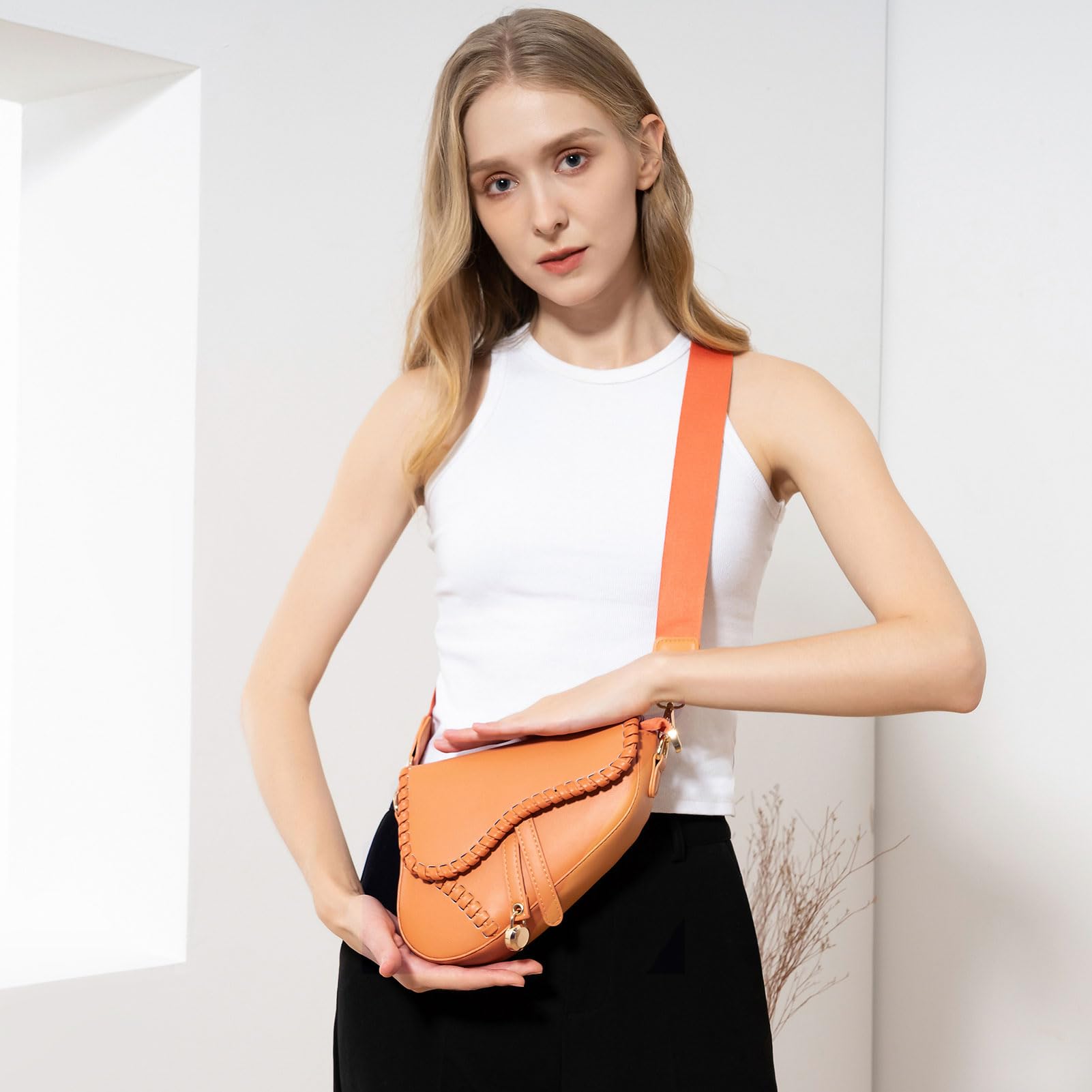 Trendy Women's PU Leather Saddle Shoulder Bag - Mini Crossbody Purse & Clutch Satchel Handbag for Everyday Use, Work, and Travel