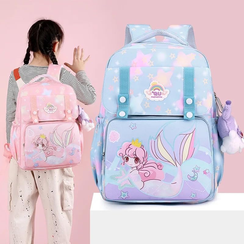 ADSON Cute Kawaii Mermaid Backpack for Girls & Boys - 16 Inch Waterproof School Bag, Travel Daypack, Bookbag for Kids & Teens - Perfect for School, Travel & Daily Use (Mermaid Multi Color)