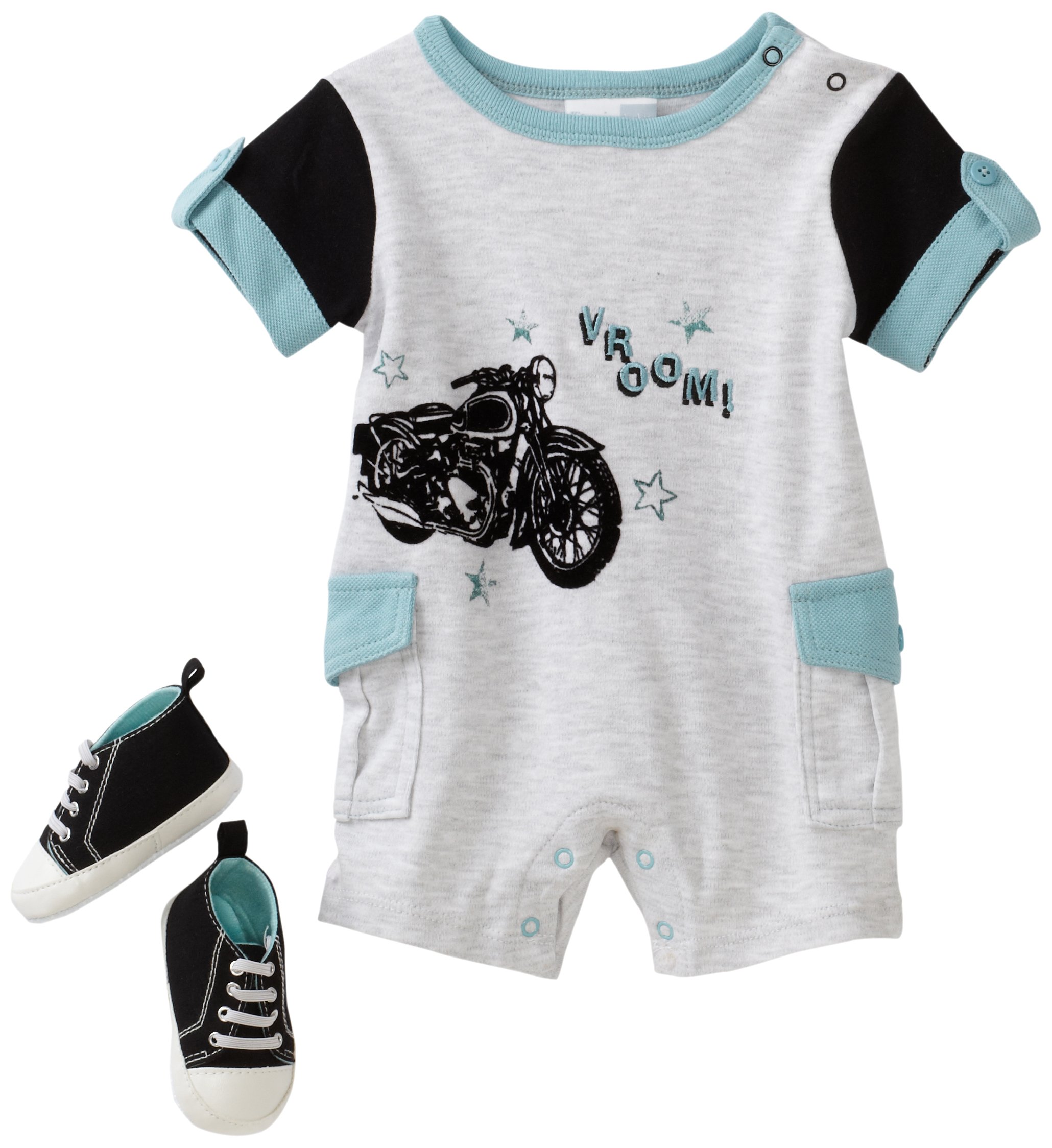 Baby Boy Newborn Vroom Two-Piece Romper Set with Shoes - Soft Cotton Outfit for Infants 0-12 Months | Perfect for Playtime, Photo Shoots & Special Occasions