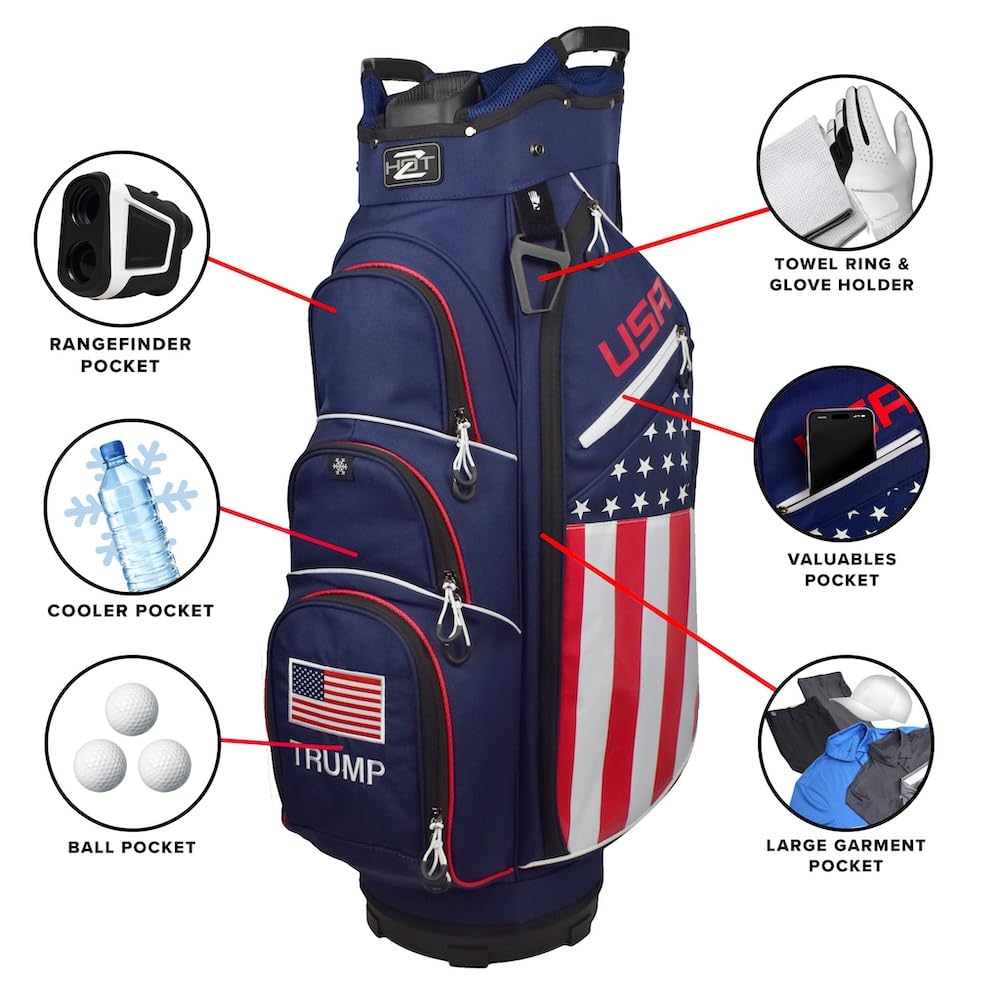 Hot-Z Golf USA Flag Cart Bag - Premium Golf Bag with American Flag Design for Men & Women - Perfect for Golf Courses, Tournaments & Outdoor Sports