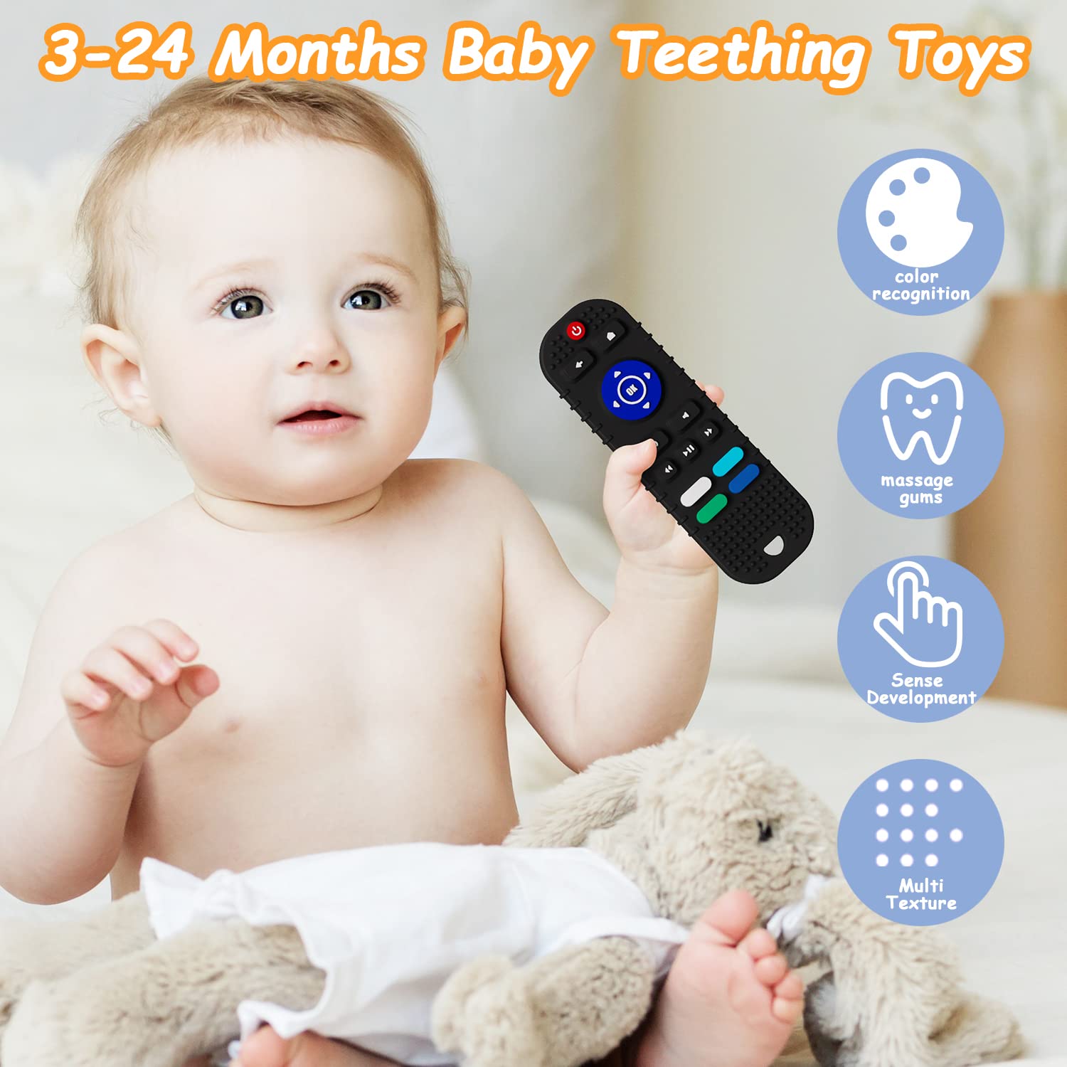 **Soft Silicone Teething Toys for Babies 6-12 Months - Safe & BPA-Free Chew Toys for Toddlers, Boys & Girls | Remote Control Shape Teether Gift Set (Black) | Perfect for Soothing Sore Gums & Encouraging Sensory Play**
