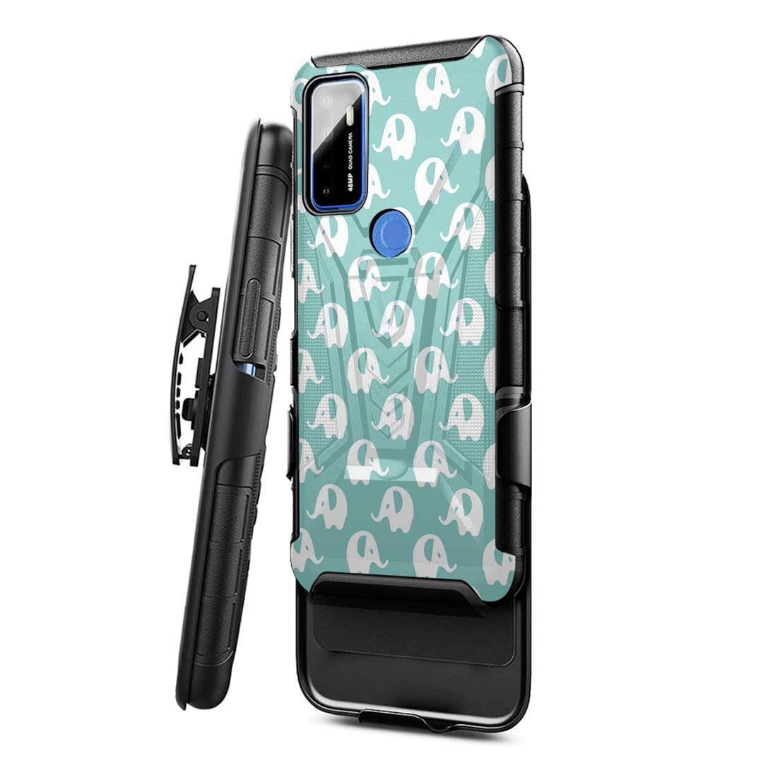 Military Shockproof Phone Case for Cricket Dream 5G & AT&T Radiant Max 5G - Heavy Duty Kickstand Holster with Belt Clip - Protective Black Cover (Mint Elephant) - Perfect for Outdoor Work, Construction & Active Lifestyles
