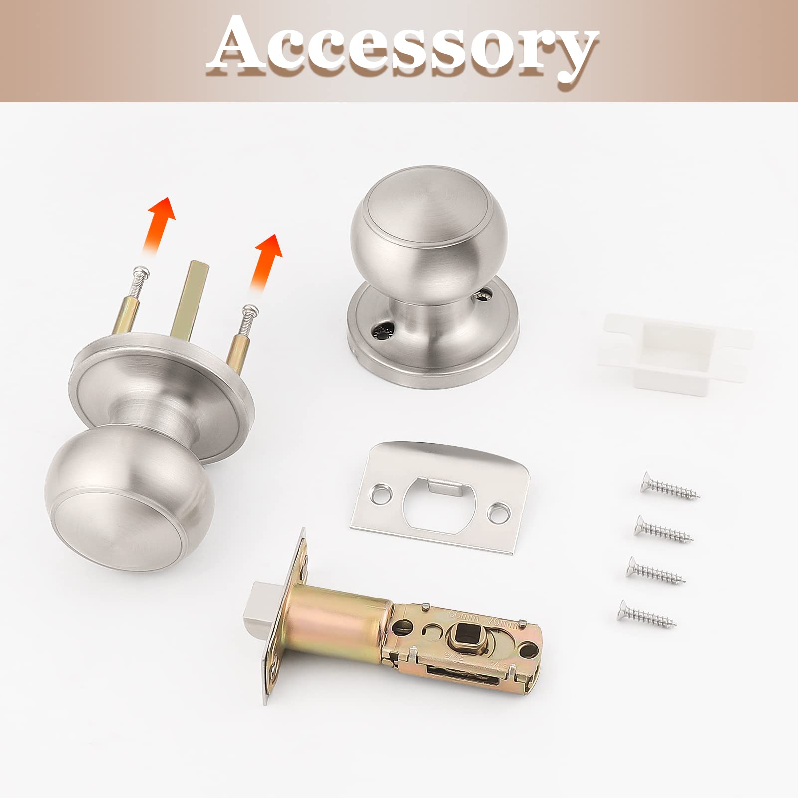 Probrico 8-Pack Keyless Door Knobs - Satin Nickel for Hall & Closet Doors