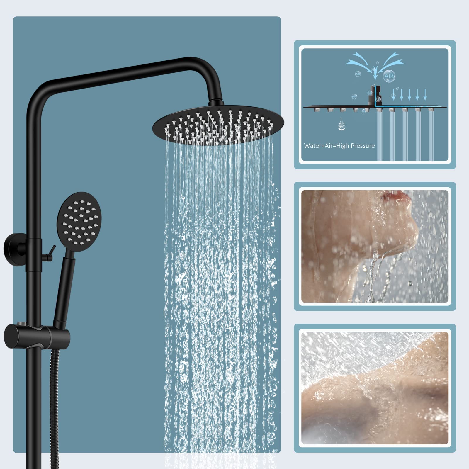 Aolemi Matte Black SUS304 Stainless Steel Outdoor Shower Faucet Set - 8