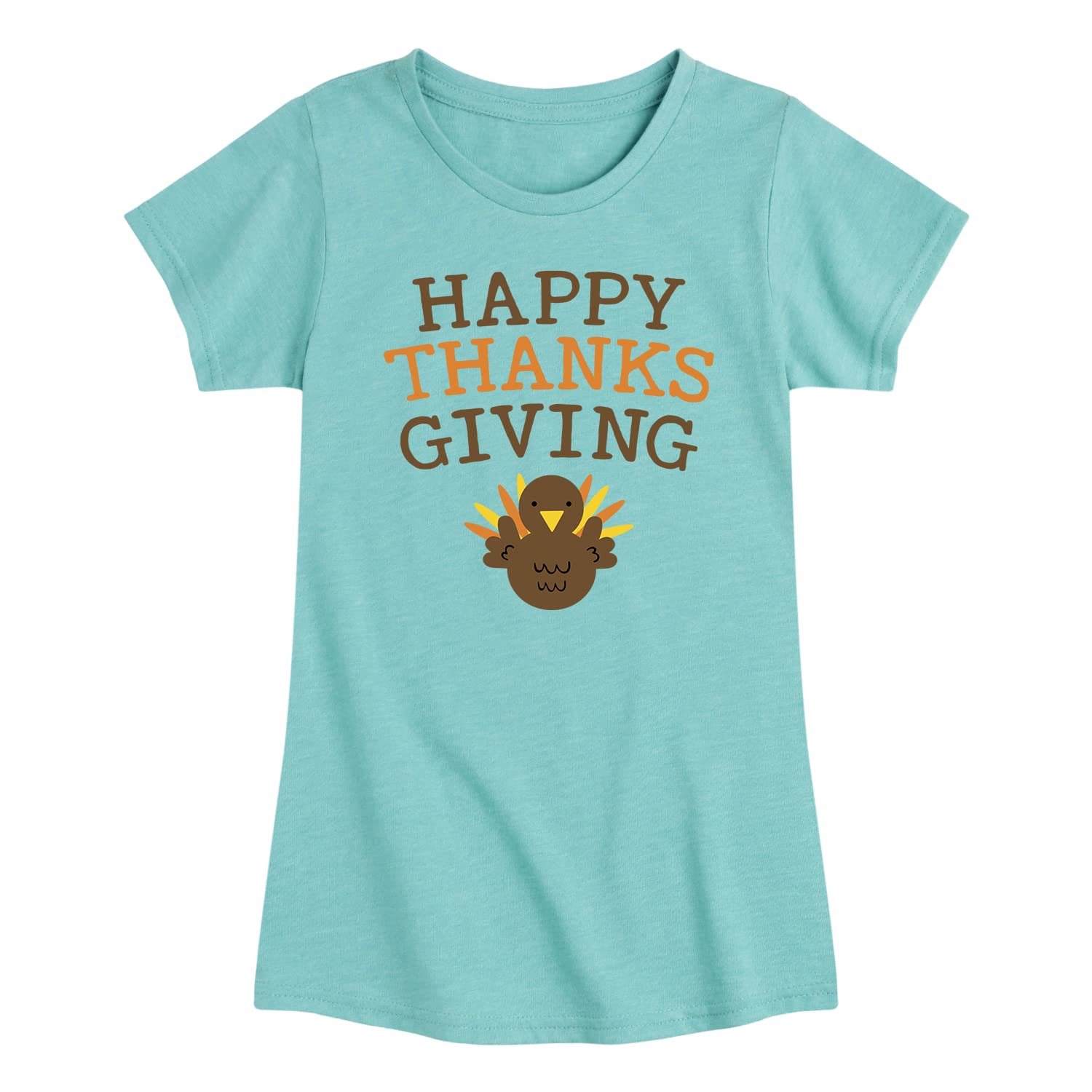 Happy Thanksgiving Turkey Graphic Girls Short Sleeve T-Shirt - Cute Fall Holiday Outfit for Family Gatherings & Friendsgiving Parties