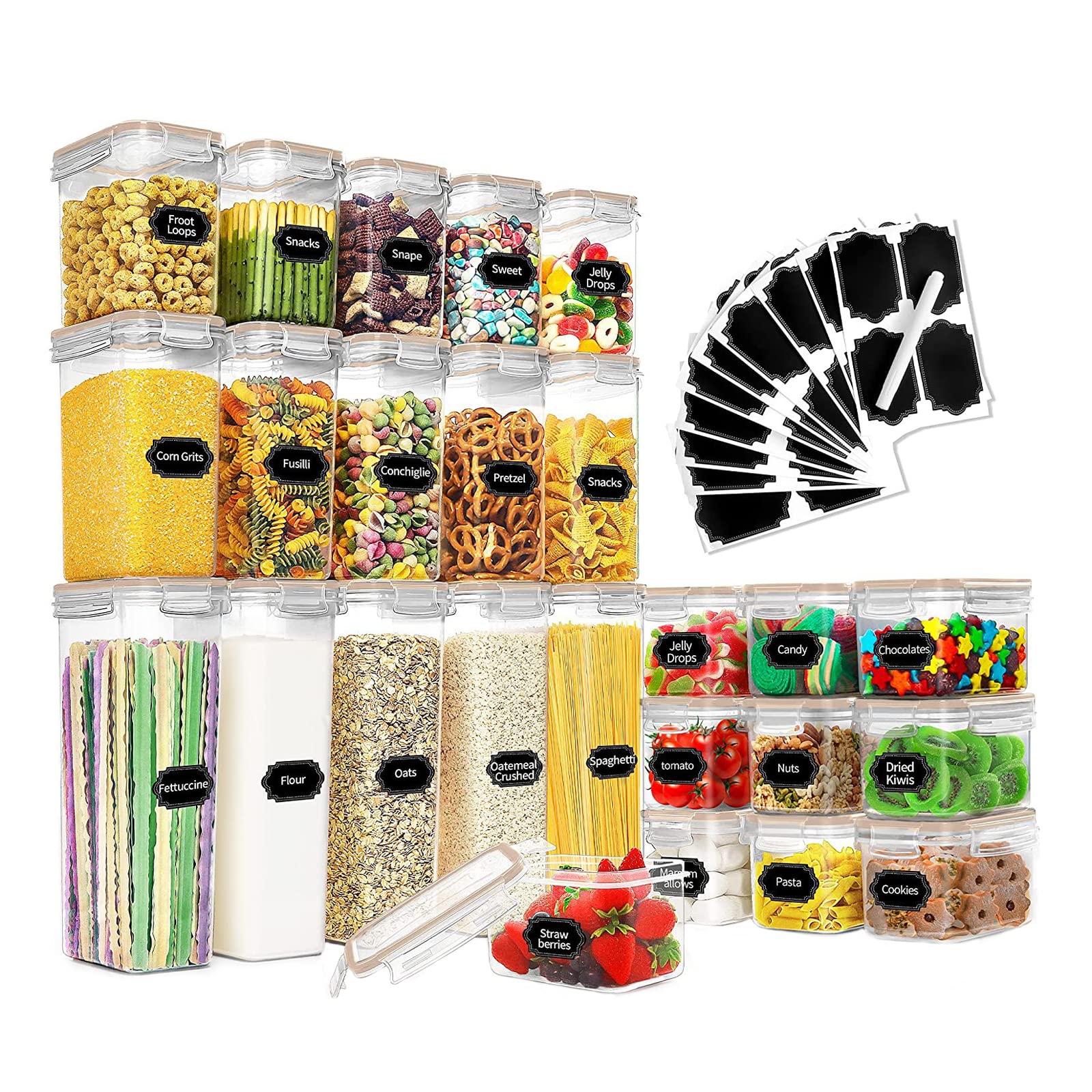 G-YF 25-Piece Airtight Food Storage Containers Set - BPA-Free Plastic Kitchen Pantry Organizers for Cereal, Flour, Sugar & Snacks (Pink) | Perfect for Meal Prep, Pantry Organization & Leftovers Storage