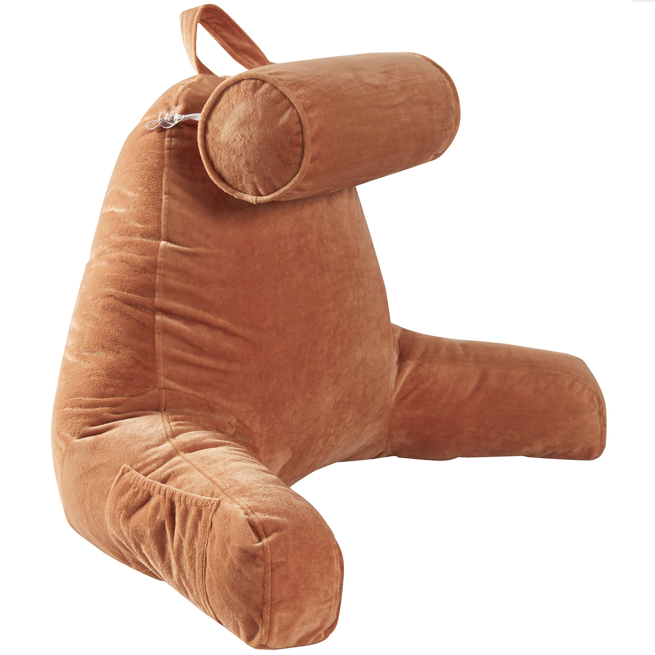 Cheer Collection Memory Foam TV Pillow & Bed Rest Pillow with Removable Cervical Support - Washable Brown Cover for Reading, Watching TV & Relaxing at Home