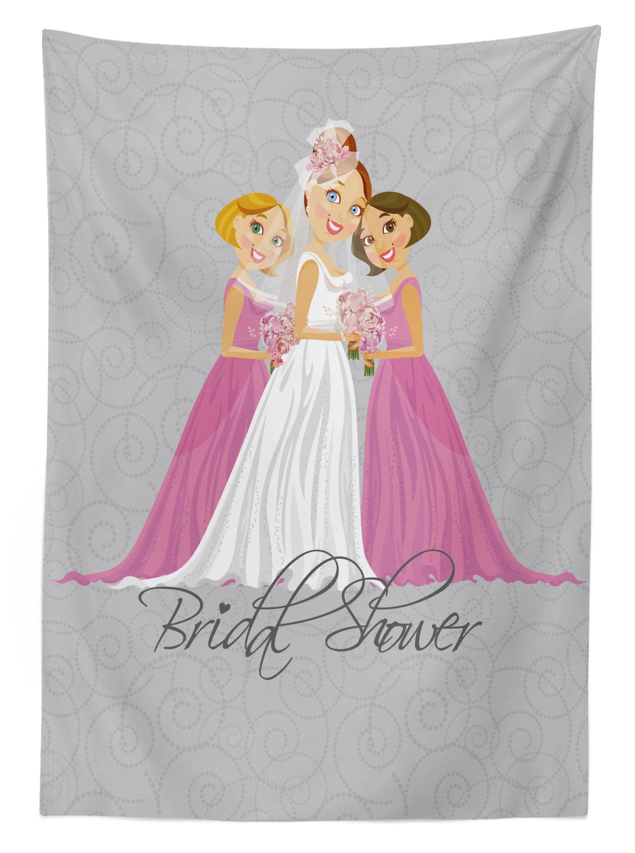 Ambesonne Floral Ivy Bridal Shower Tablecloth - Washable Outdoor Picnic Table Cover for Wedding, Baby Shower & Parties, 58x104 Inches, Grey Pink White - Perfect for Garden Parties, Bridal Showers & Outdoor Events