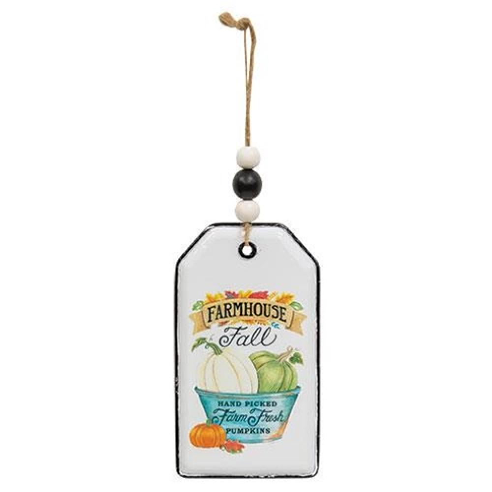 Farmhouse Fall Pumpkins Enamel Beaded Tag - Rustic Thanksgiving Decor for Home, Front Door, and Autumn Table Centerpiece - Perfect for Fall Harvest Season and Holiday Decorating