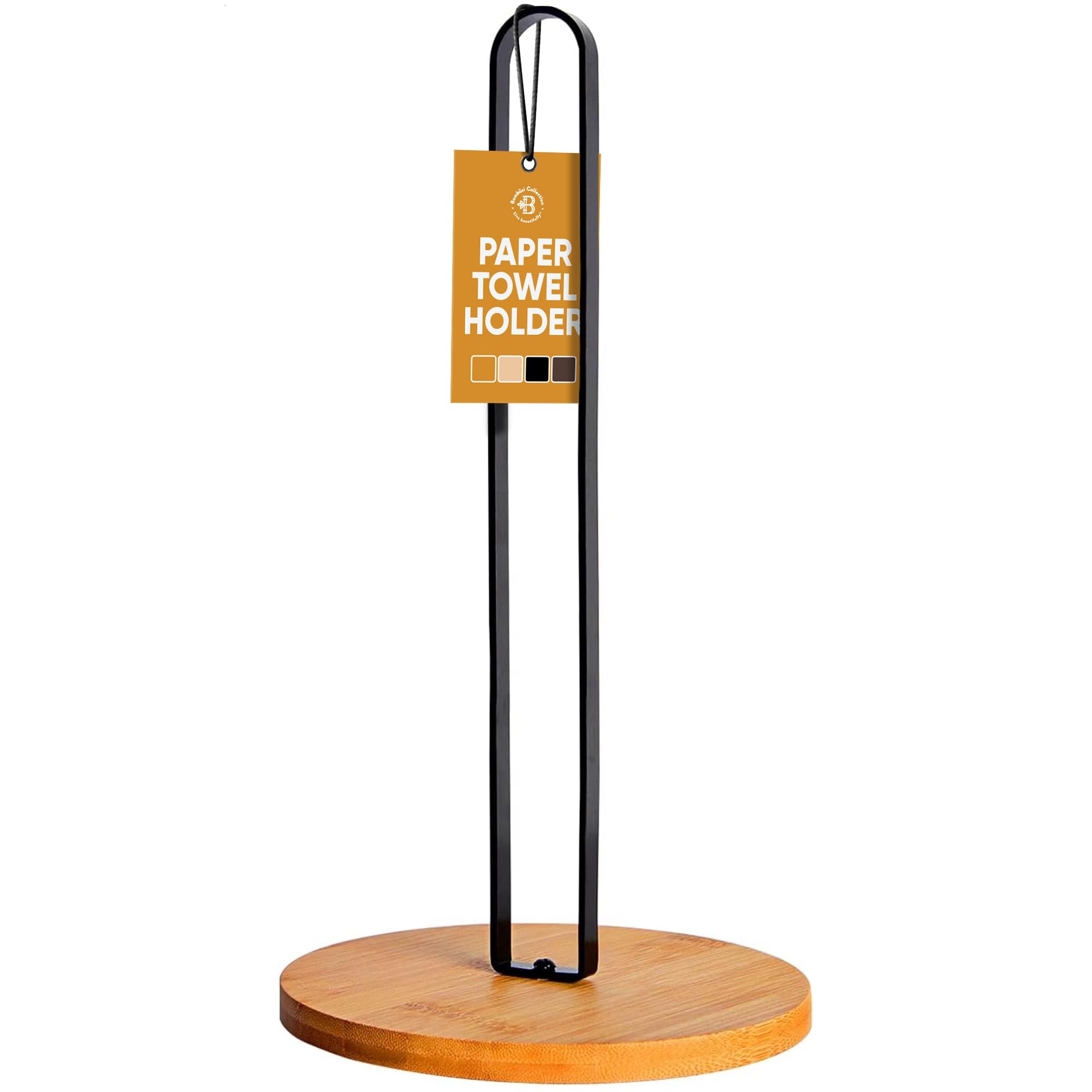 Premium Wooden Paper Towel Holder with Non-Slip Base - Modern Minimalist Countertop Dispenser for Kitchen, Home & Office - Black Bamboo Stand by Bambüsi - Perfect for Easy Access & Stylish Organization
