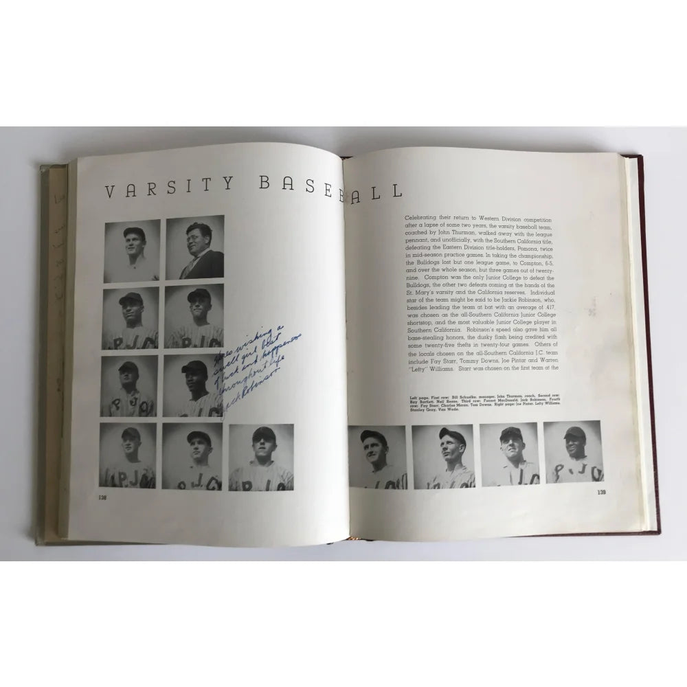 Authentic Jackie Robinson Signed 1938 Pasadena JC Yearbook with JSA COA - Rare Pre-Dodgers Baseball Memorabilia for Collectors & Sports Fans - Perfect for Display in Home, Office or Sports Memorabilia Collections