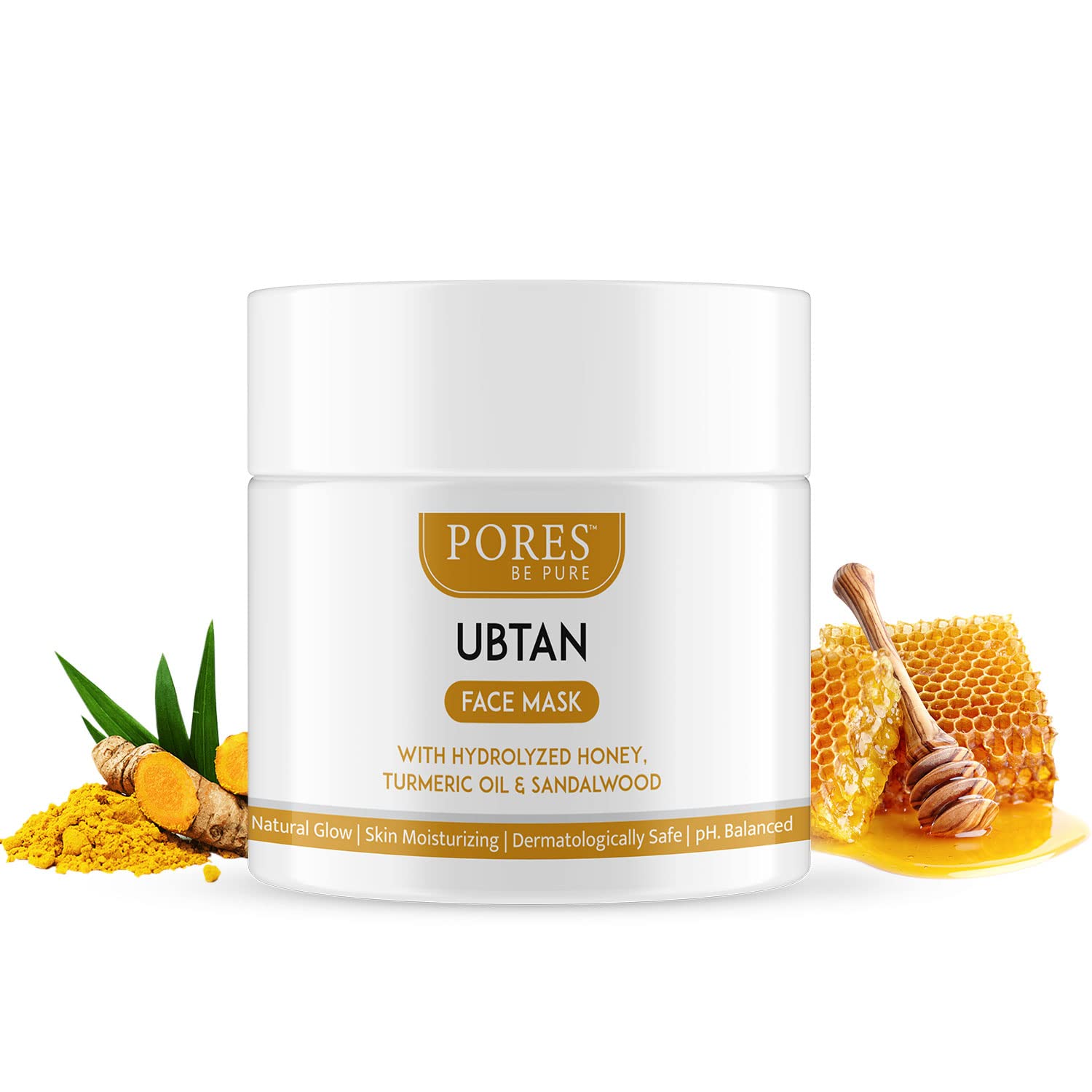 PORES Be Pure Ubtan Face Mask with Hydrolyzed Honey & Turmeric Oil - 100g Sandalwood Brightening Facial Pack for Glowing Skin, Oil Control & Acne Treatment - Unisex Skincare for Women & Men - Perfect for Daily Use & Spa Nights