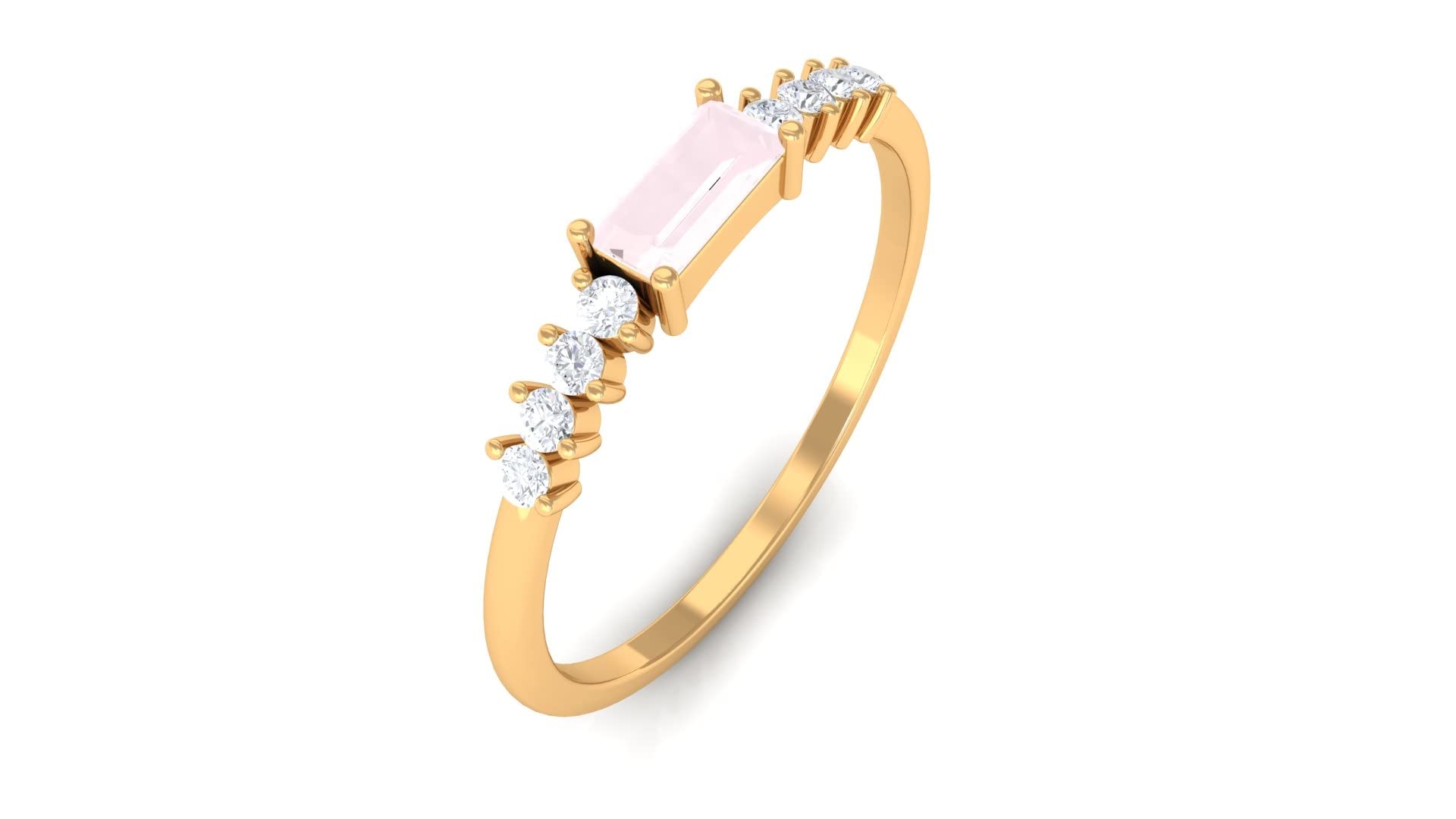 1/4 CT Rose Quartz and Diamond Ring - 14K Solid Gold Minimalist Promise Ring for Women | 2.5X5 MM Baguette Cut | Elegant Jewelry Gift for Anniversary, Valentine's Day & Special Occasions
