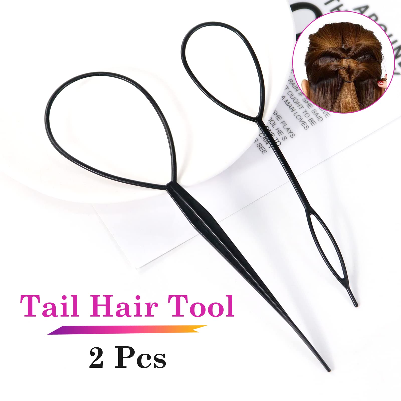 Sularpek Hair Looping Tool Set - 2 Pack Durable French Braid Tail Tool for Women & Girls - Perfect for Styling Ponytails, Braids & Updos - Black (Ideal for Parties, Weddings & Everyday Hairstyles)