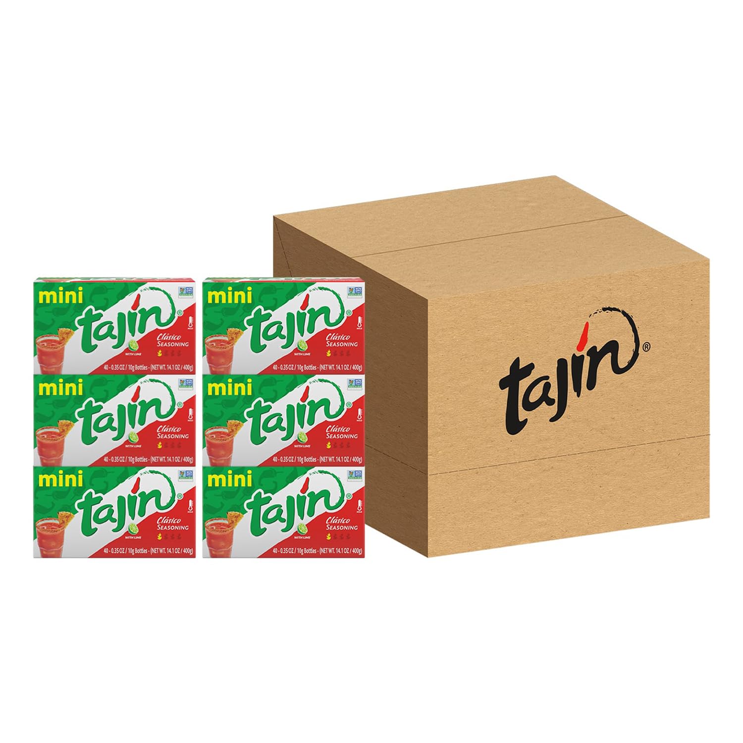 Tajín Clásico Chile Lime Seasoning 0.35oz Mini Bottles - Pack of 6 (40 Bottles Total) | Perfect for Snacks, Fruits & Cocktails | Mexican Spice Blend for Home & Restaurant Use