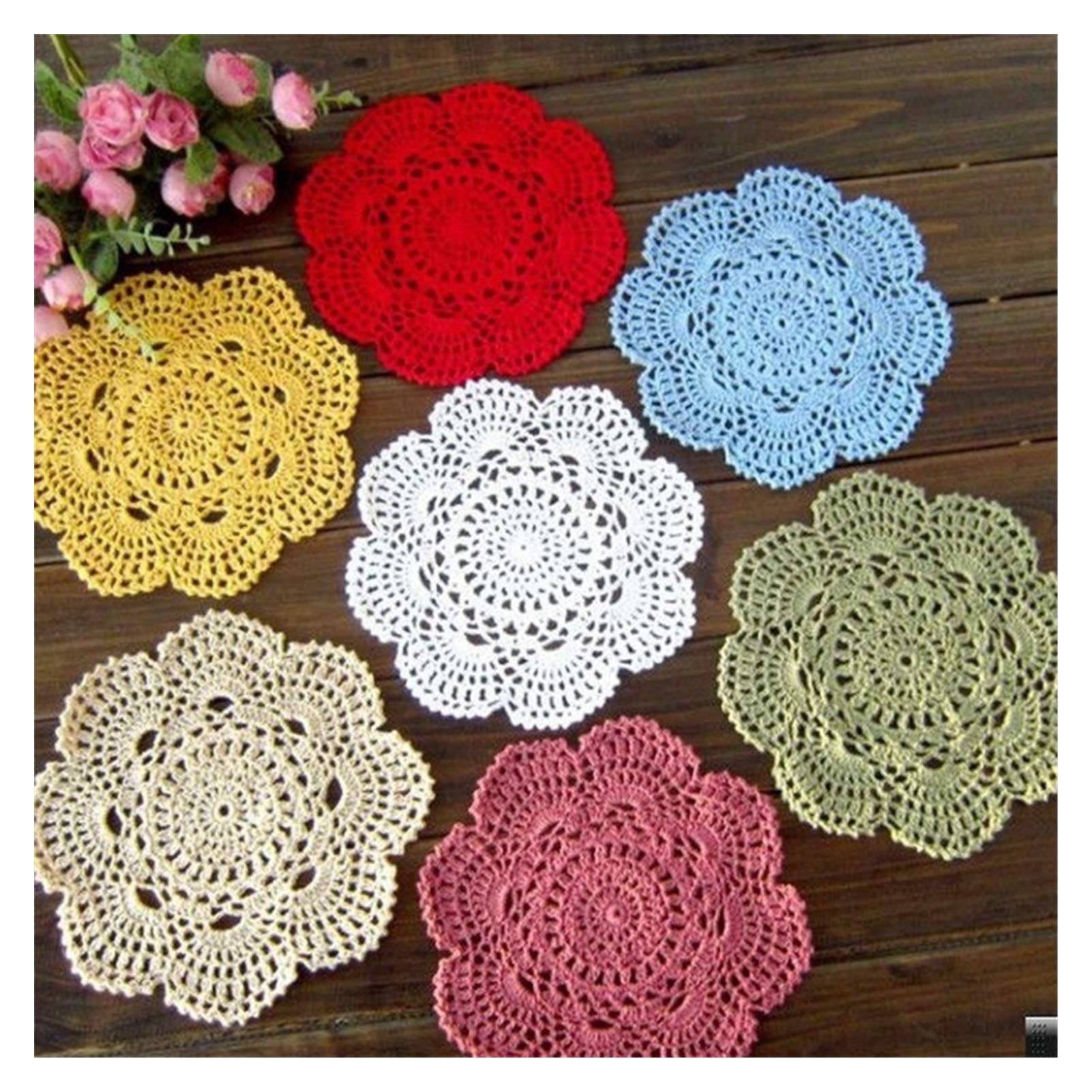 Handmade Crochet Table Mat - Vintage Round Doilies Placemat Set of 24 (8 inch/20cm) for Dining Table Decor - Chocolate Color Boho Home Decor for Kitchen, Coffee Table, and Party Settings