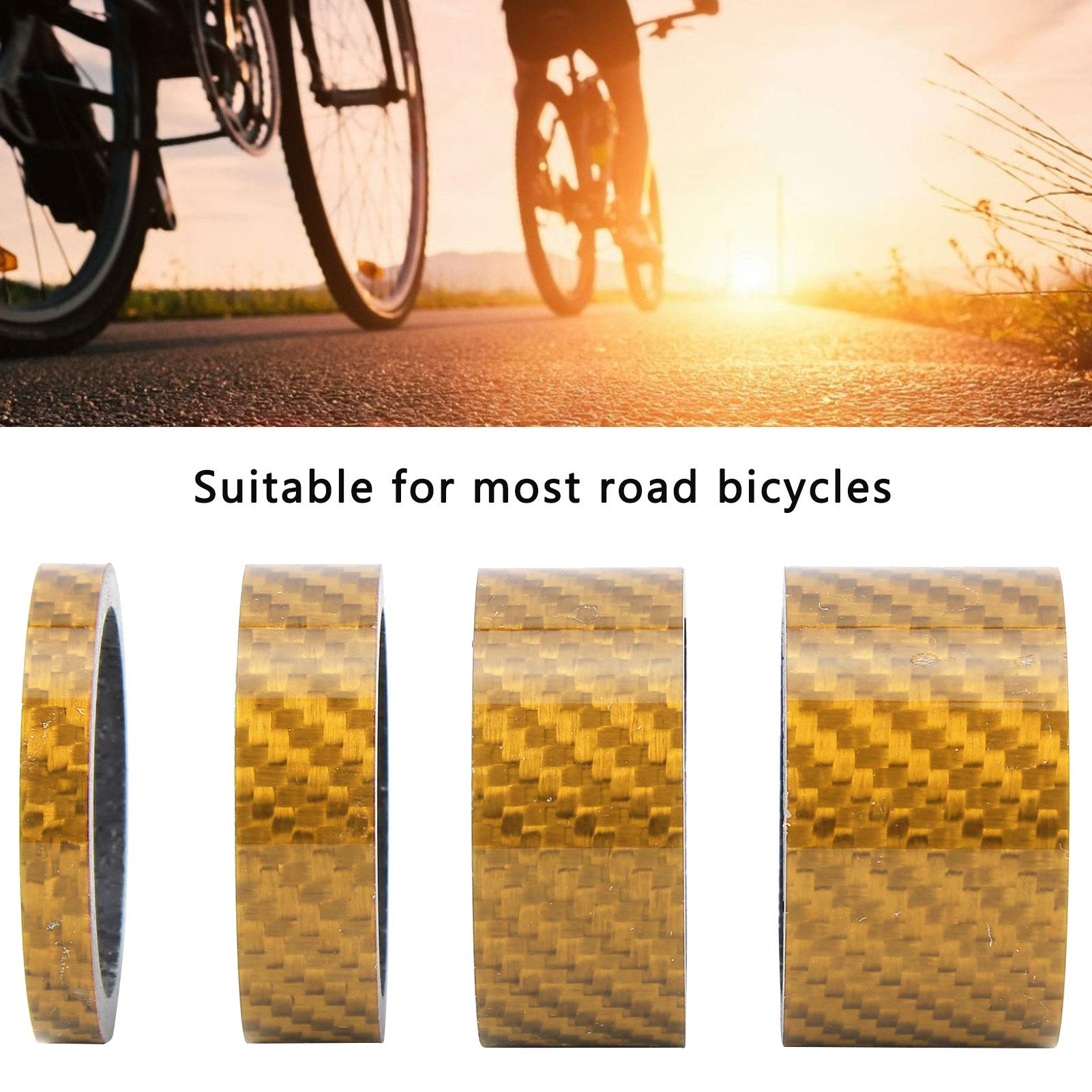 2-Pack Carbon Fiber Headset Spacer Kit - 5mm/10mm/15mm/20mm Gold Washers for Bicycle Fork - Perfect for MTB, Road & BMX Bike Upgrades