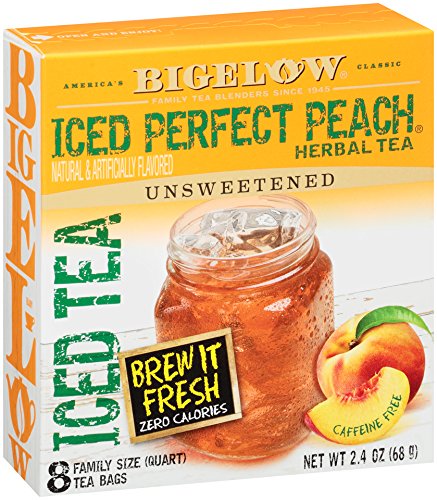 Bigelow Perfect Peach Herbal Iced Tea Bags - 48 Caffeine Free Tea Bags (8 Count Box, Pack of 6) | Refreshing Summer Drink for Picnics, BBQs & Pool Parties