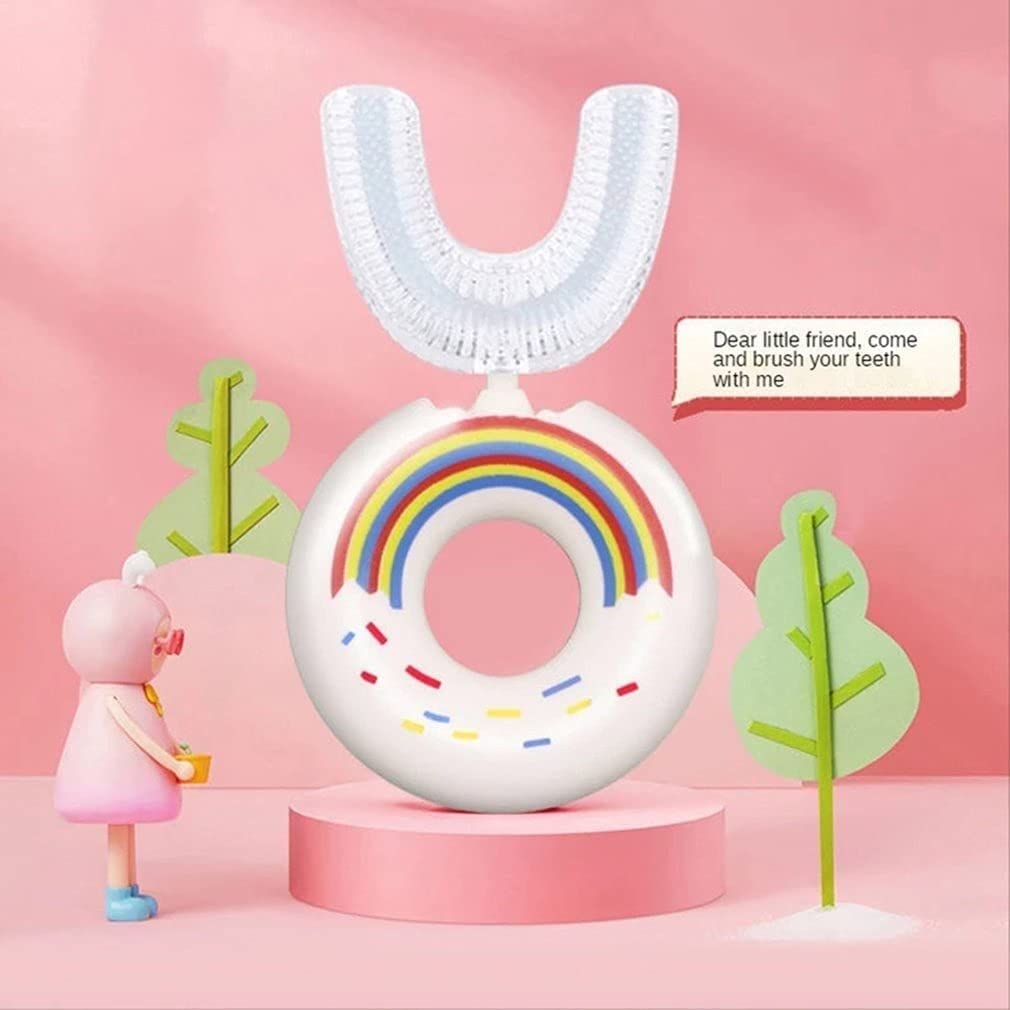 360 Degree U-Shaped Silicone Toothbrush for Kids Ages 2-12 - Soft Bristles Donut Design Manual Toothbrush for Toddlers & Children - Fun Cartoon Gift for Boys & Girls - Perfect for Home, Travel & School Use (Color: A, Size: S)