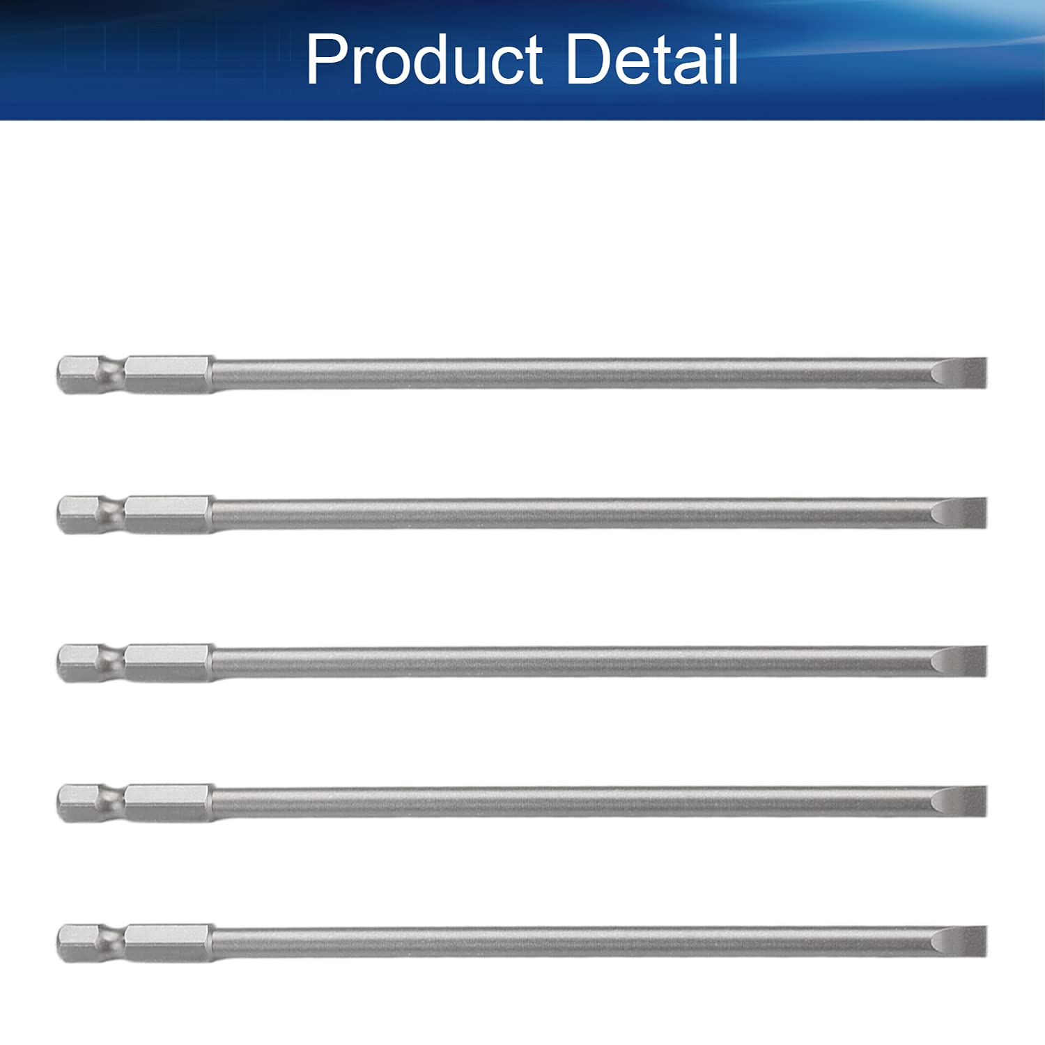 Auniwaig SL5 Slotted Screwdriver Bits Set - 5pcs 1/4-Inch Hex Shank S2 Alloy Steel Magnetic Drill Bits (5.91-Inch Length) for Home DIY, Furniture Assembly & Electronics Repair