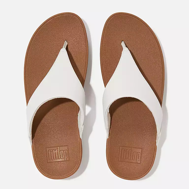 FitFlop Lulu Leather Sandals for Women - Comfortable White Leather Flip Flops with Arch Support | Perfect for Beach, Pool, and Summer Vacation Outfits