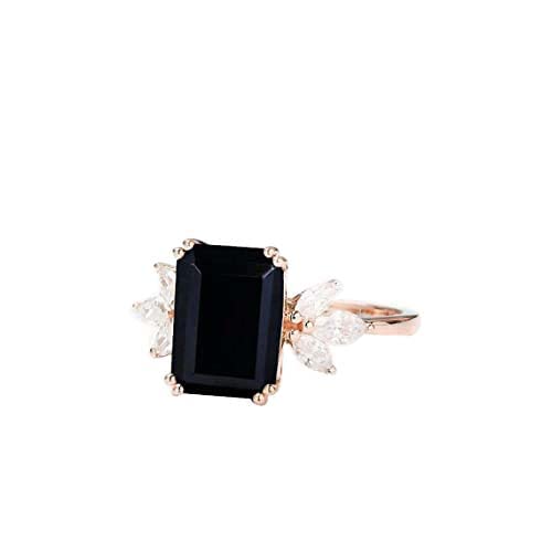 925 Sterling Silver Rose Gold Black Onyx Ring for Women - Elegant Gemstone Engagement & Promise Ring - Perfect for Weddings, Anniversaries, and Valentine's Day Gifts