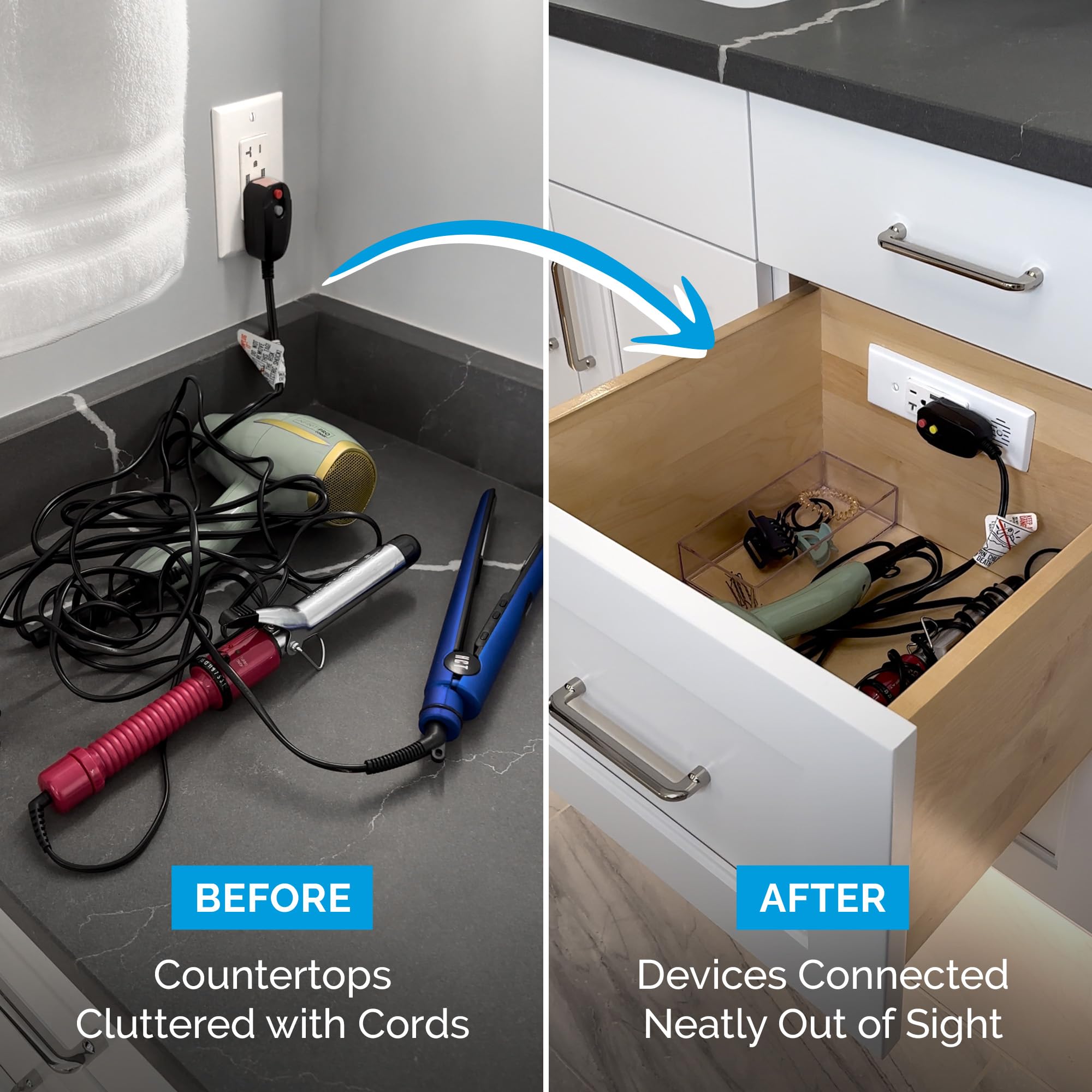Docking Drawer Blade In-Drawer Outlet with Safety Shutoff - 2 USB-A & 2 20A AC Ports - White - Perfect for Kitchen, Office & Bedroom Organization