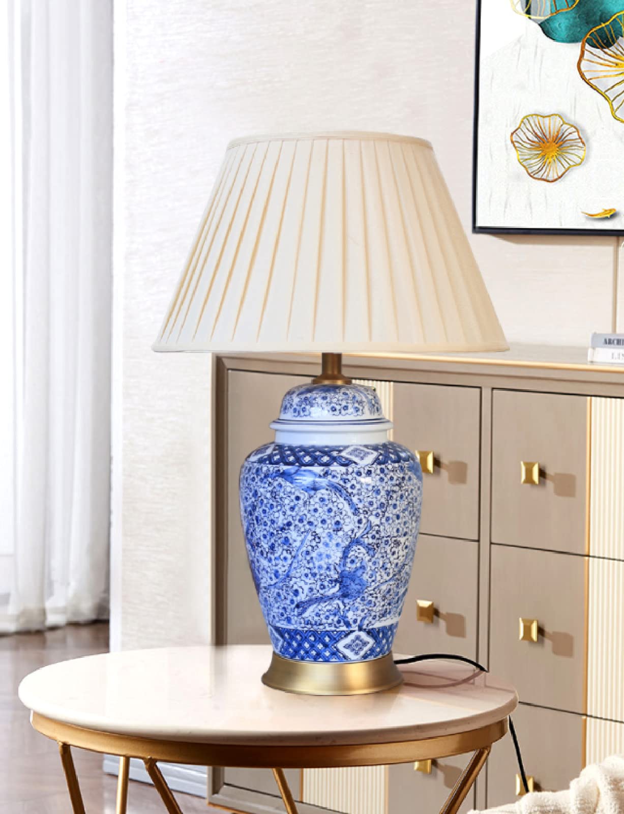 Chinese Style Porcelain Ceramic Desk Lamp - Elegant Bedside & Table Lamp for Study Room, Restaurant & Bedroom Decor - Perfect for Reading, Relaxing & Ambient Lighting
