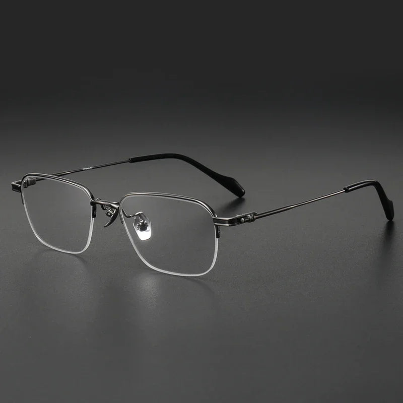 Aror Men's Semi-Rimless Square Titanium Eyeglasses Frame 10142 - Lightweight & Durable for Work, Reading & Everyday Wear